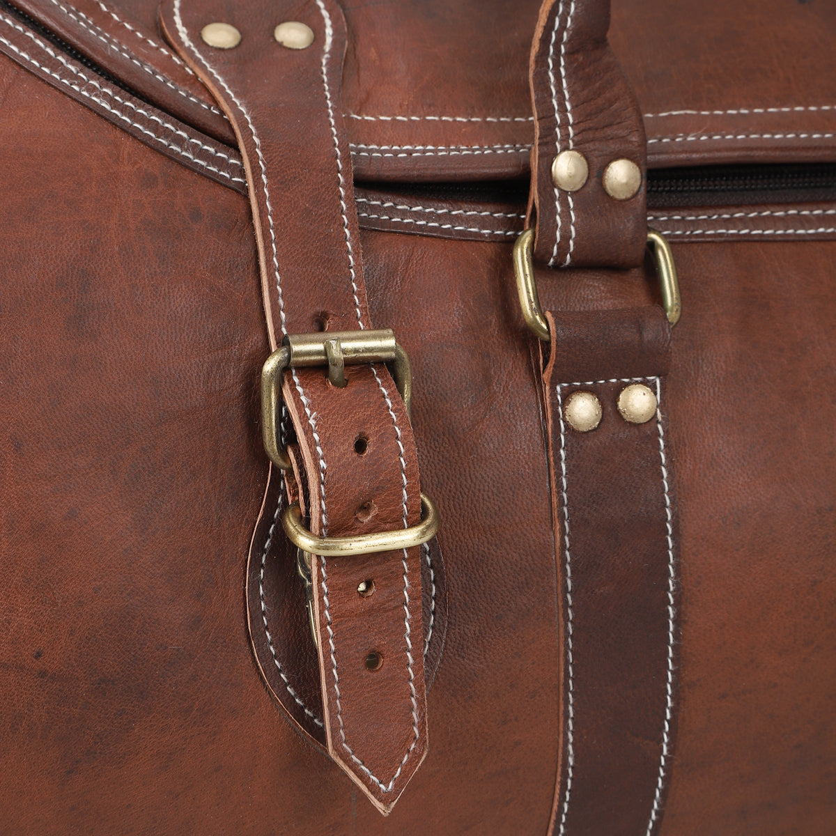 Rugged Leather Multi-Pocket Travel Duffel Bag