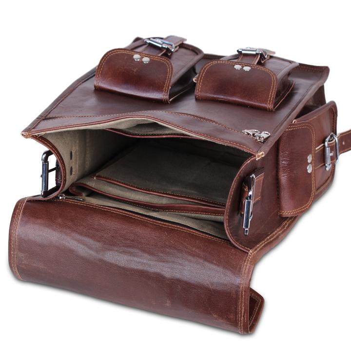 inside view of leather backpack