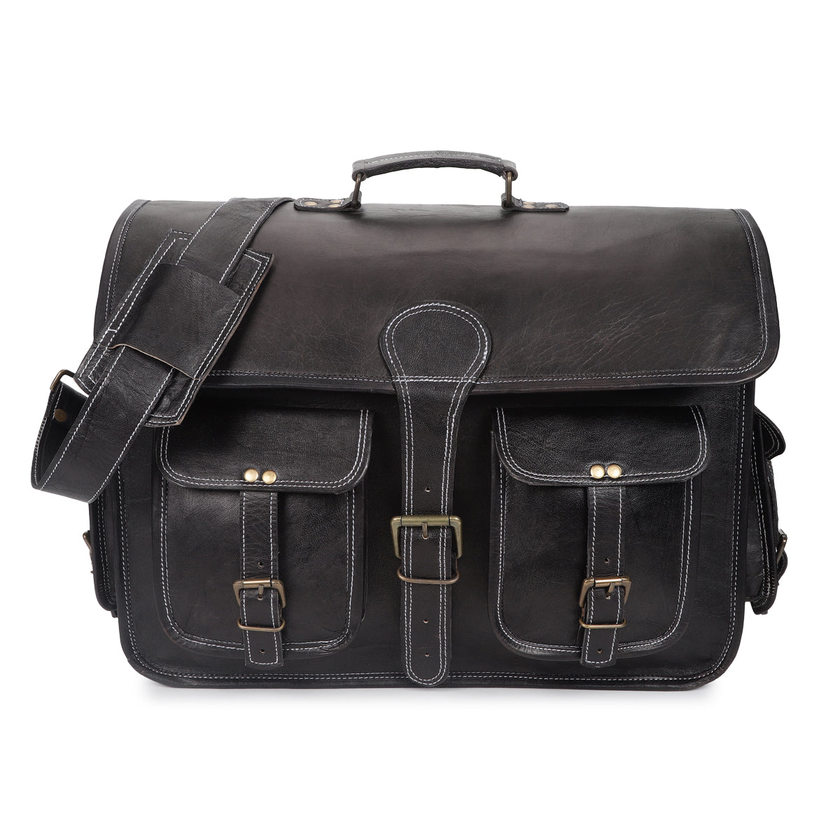 black leather messenger bag