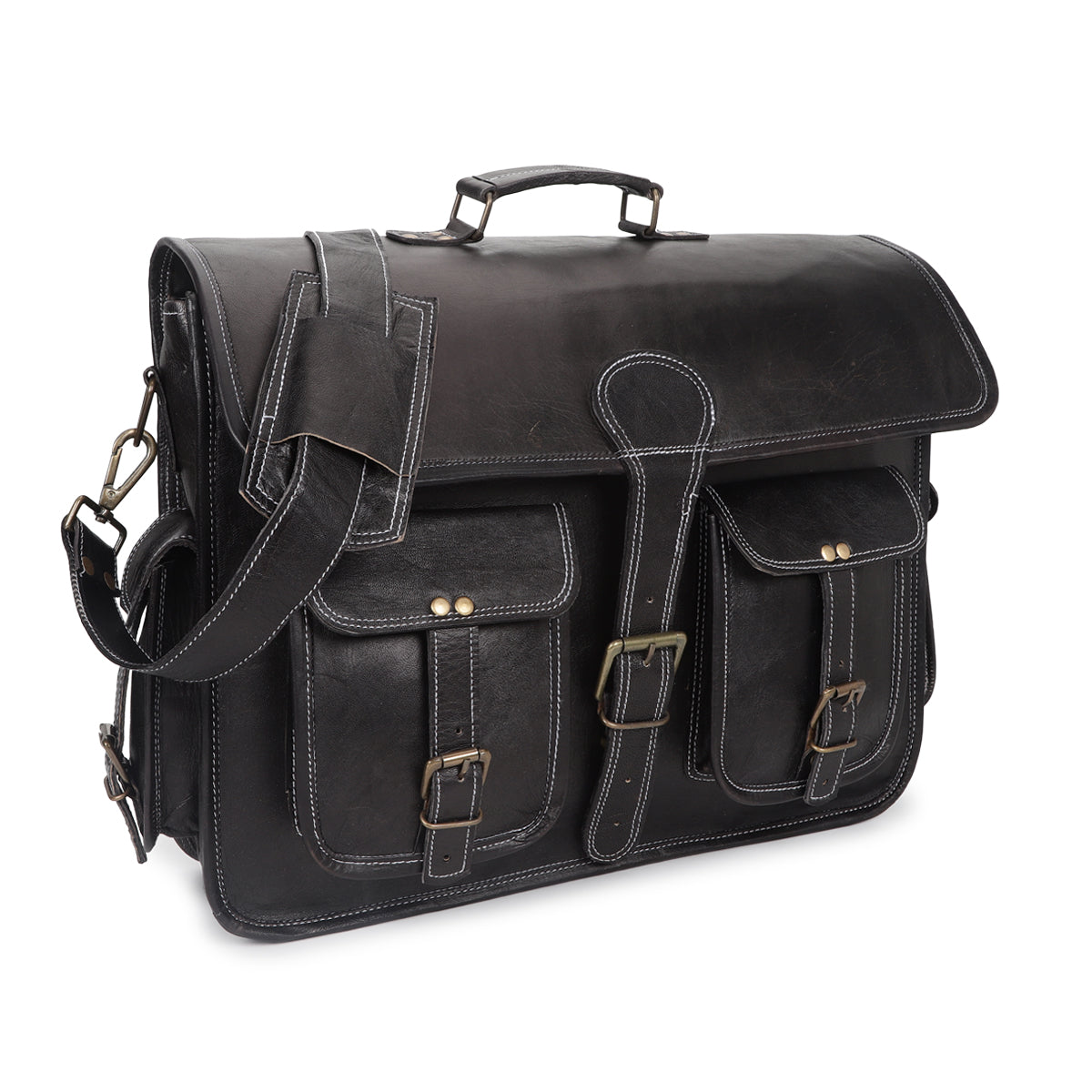 black leather messenger bag