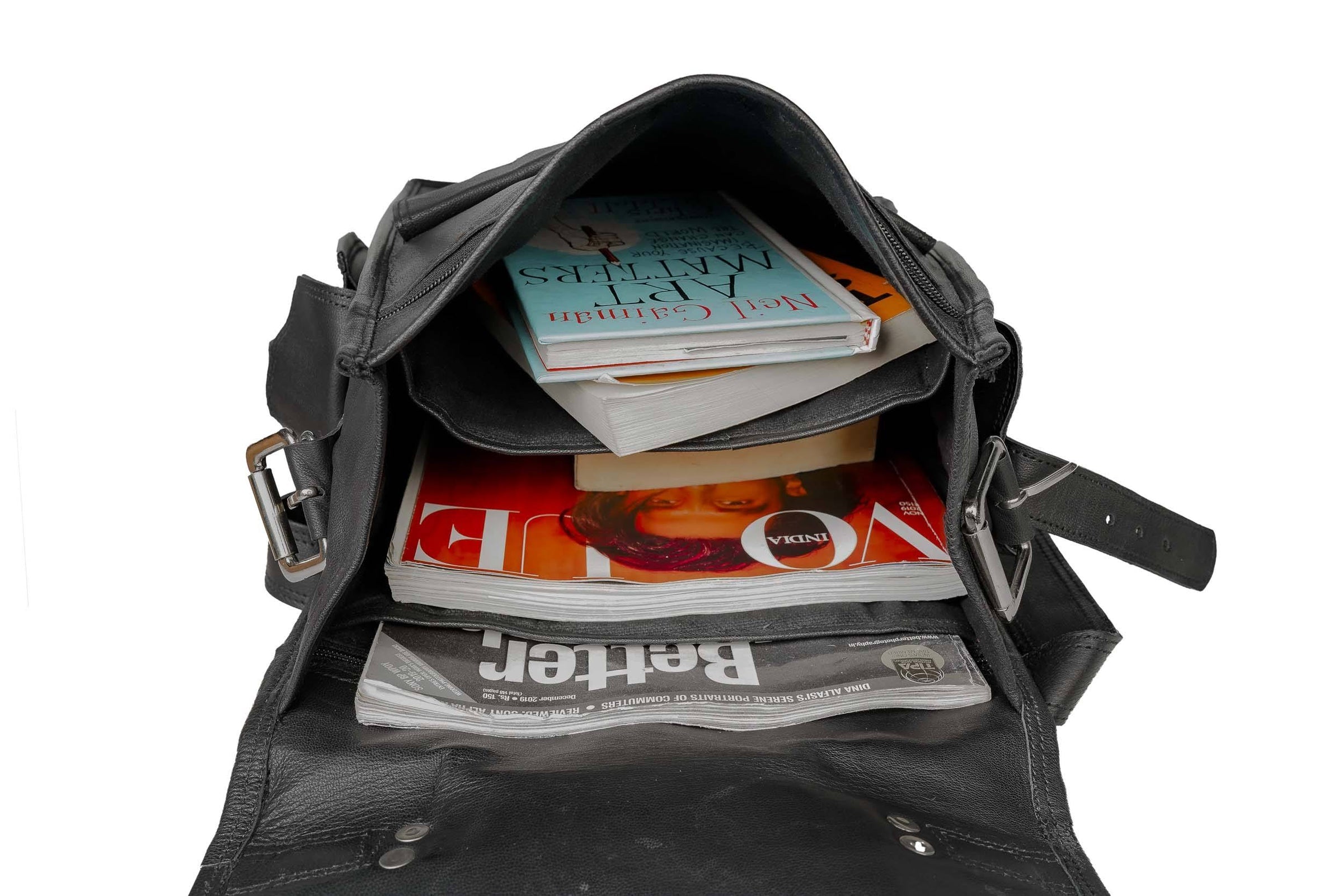 spacious leather backpack