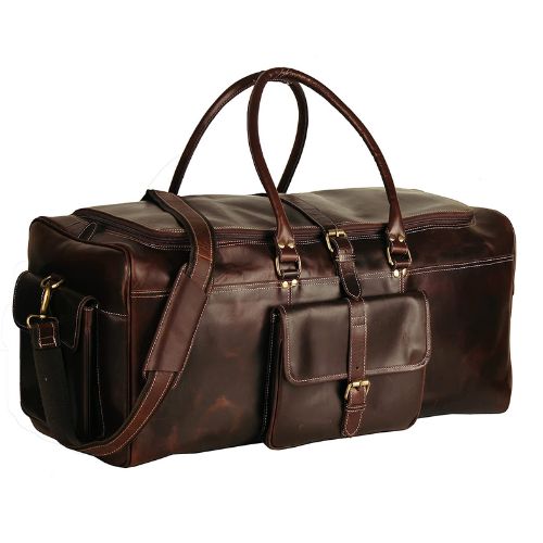 dark gloss leather duffle bag