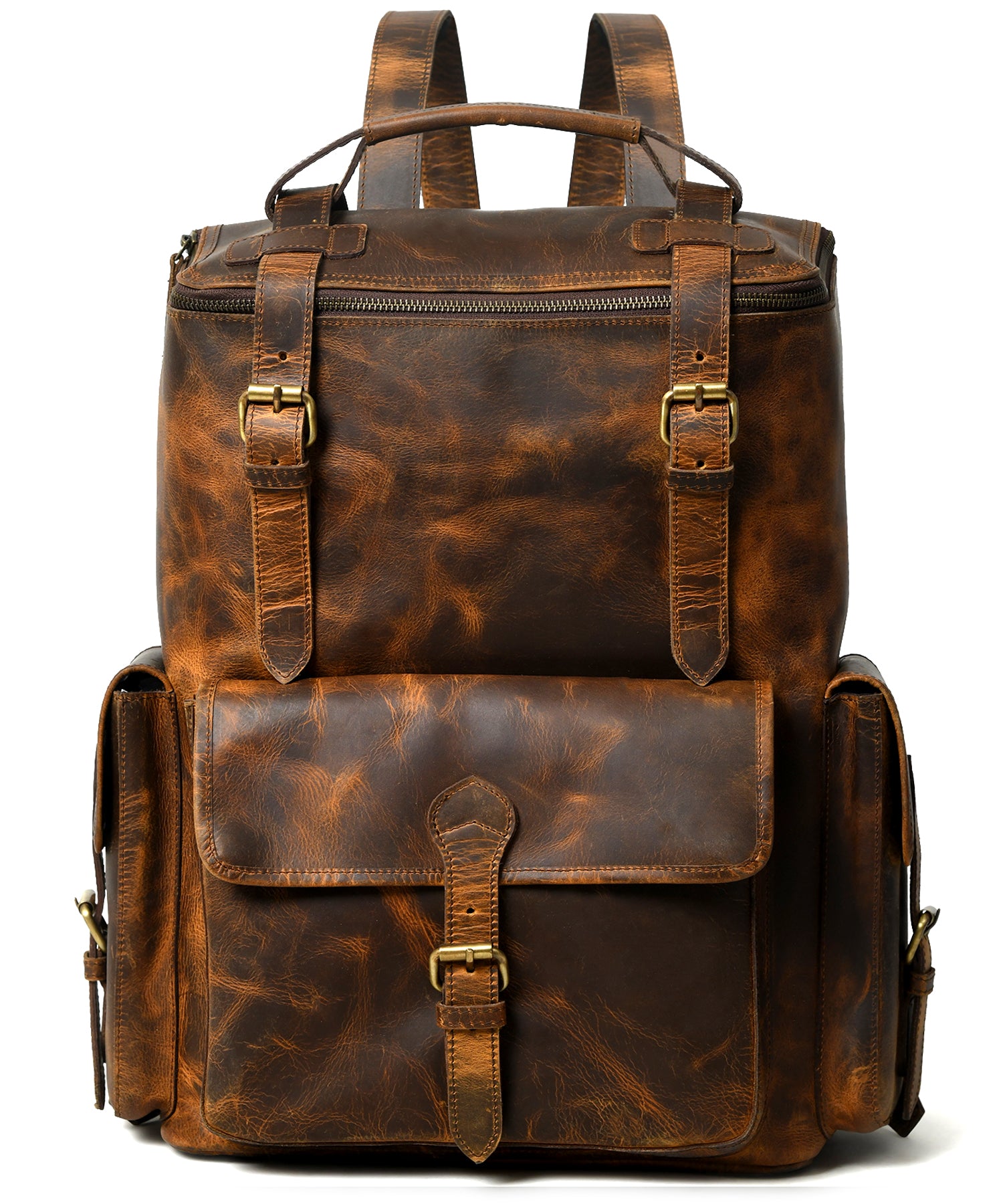 Solar Flare Brown Distressed Leather Backpack