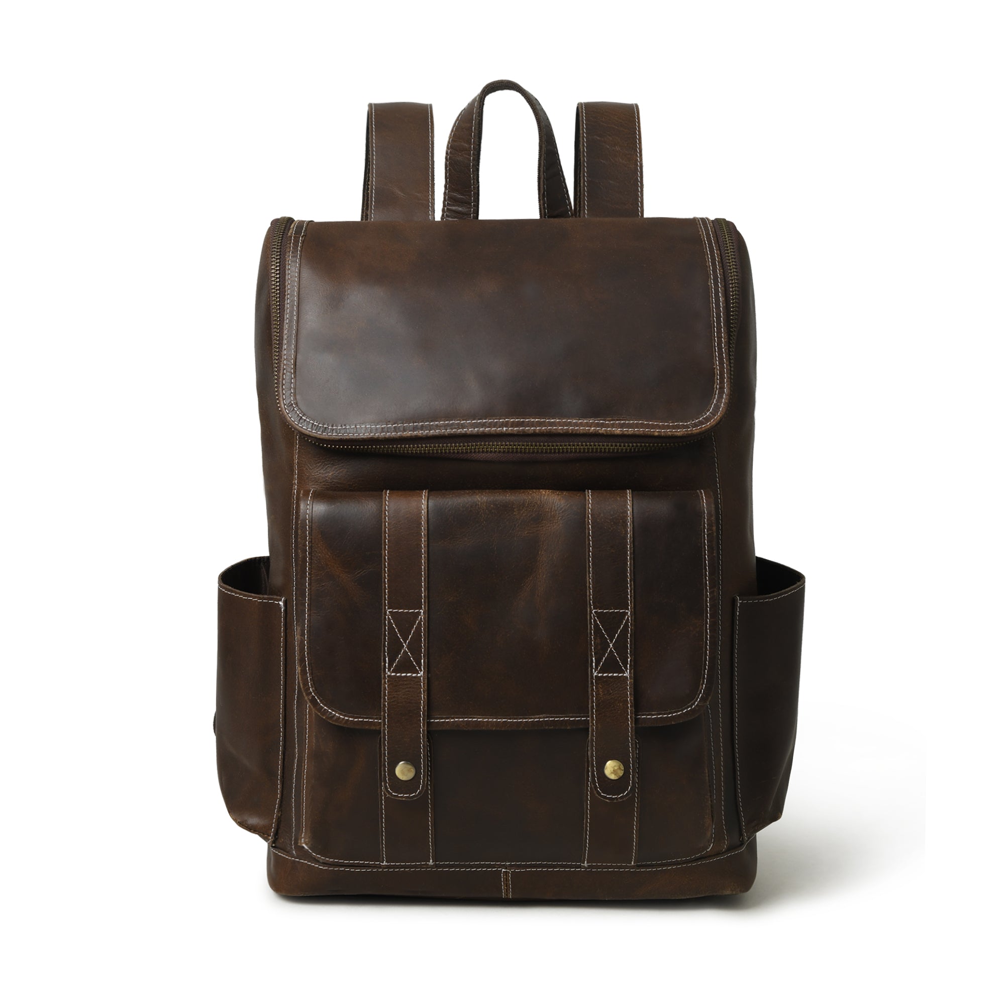 Vintage‑Style Full‑Grain Brown Leather Backpack