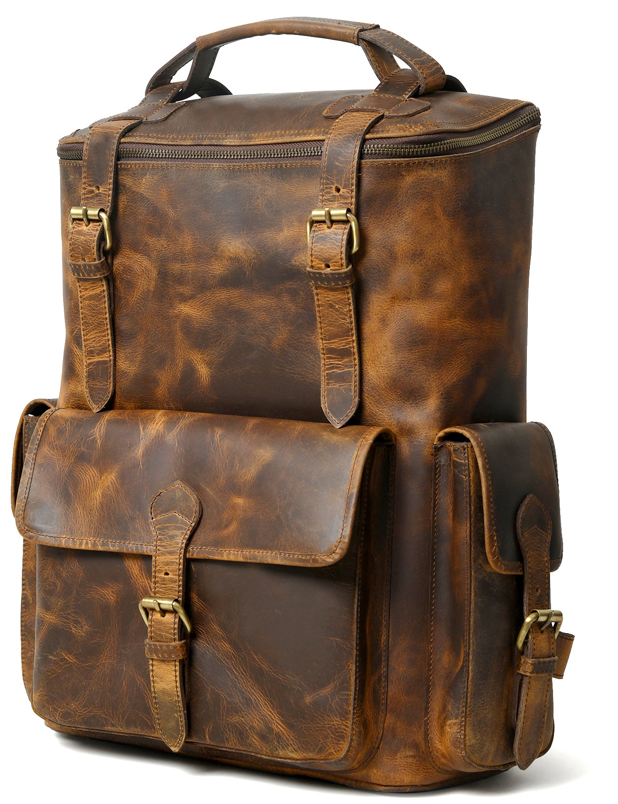Solar Flare Brown Distressed Leather Backpack