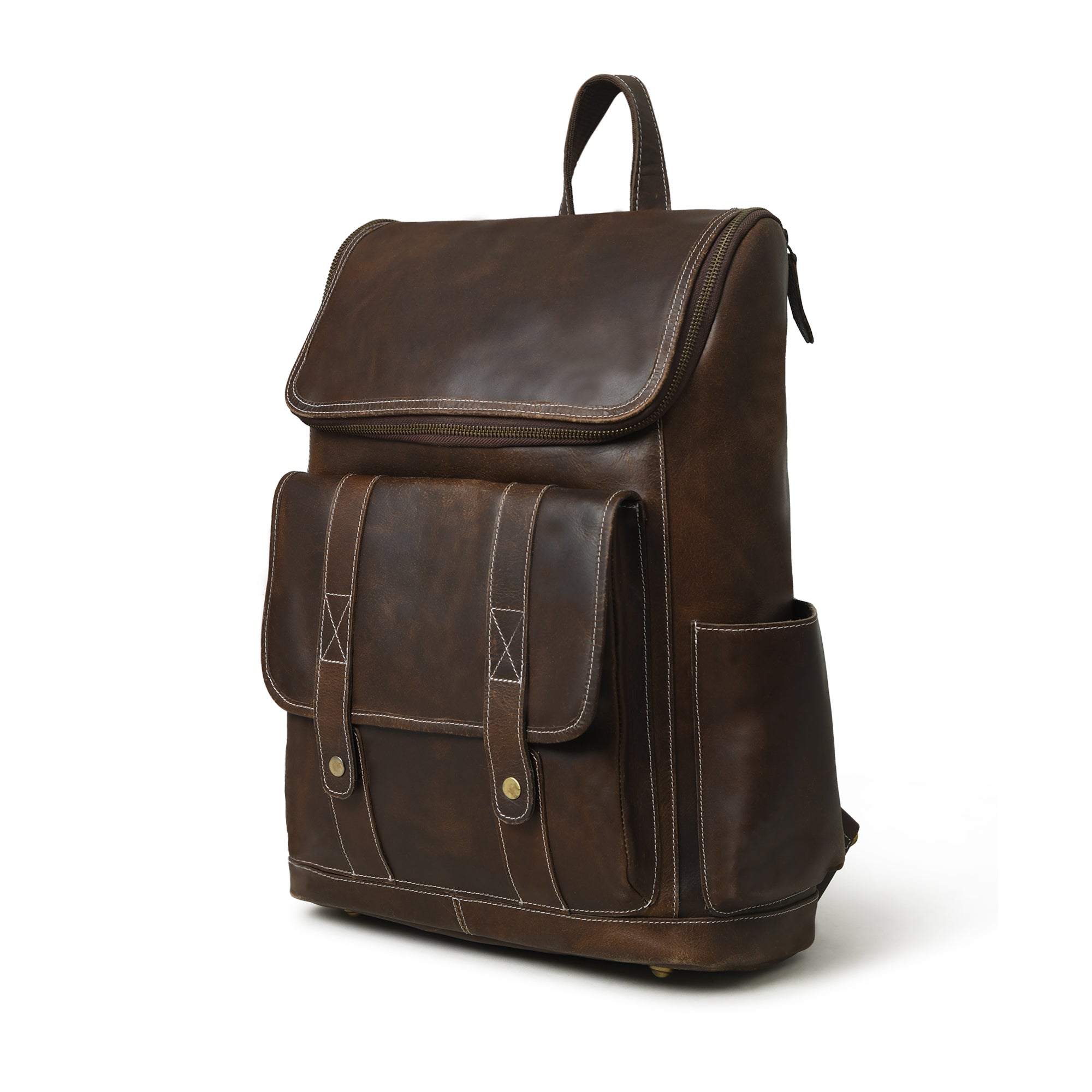 Vintage‑Style Full‑Grain Brown Leather Backpack