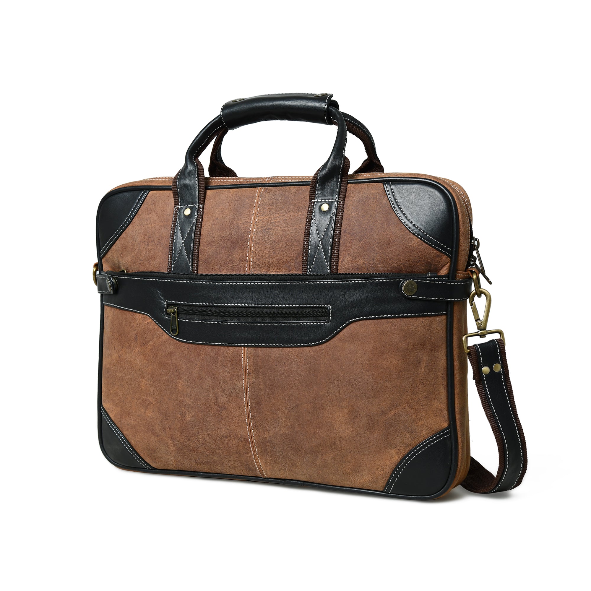 Two-Tone Brown & Black Leather Professional Briefcase