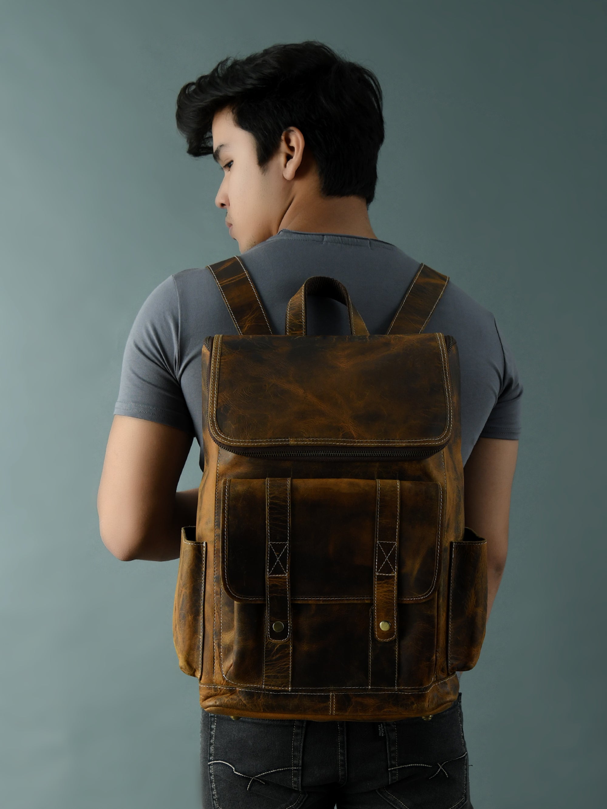 Rustic Brown Leather Adventure Backpack