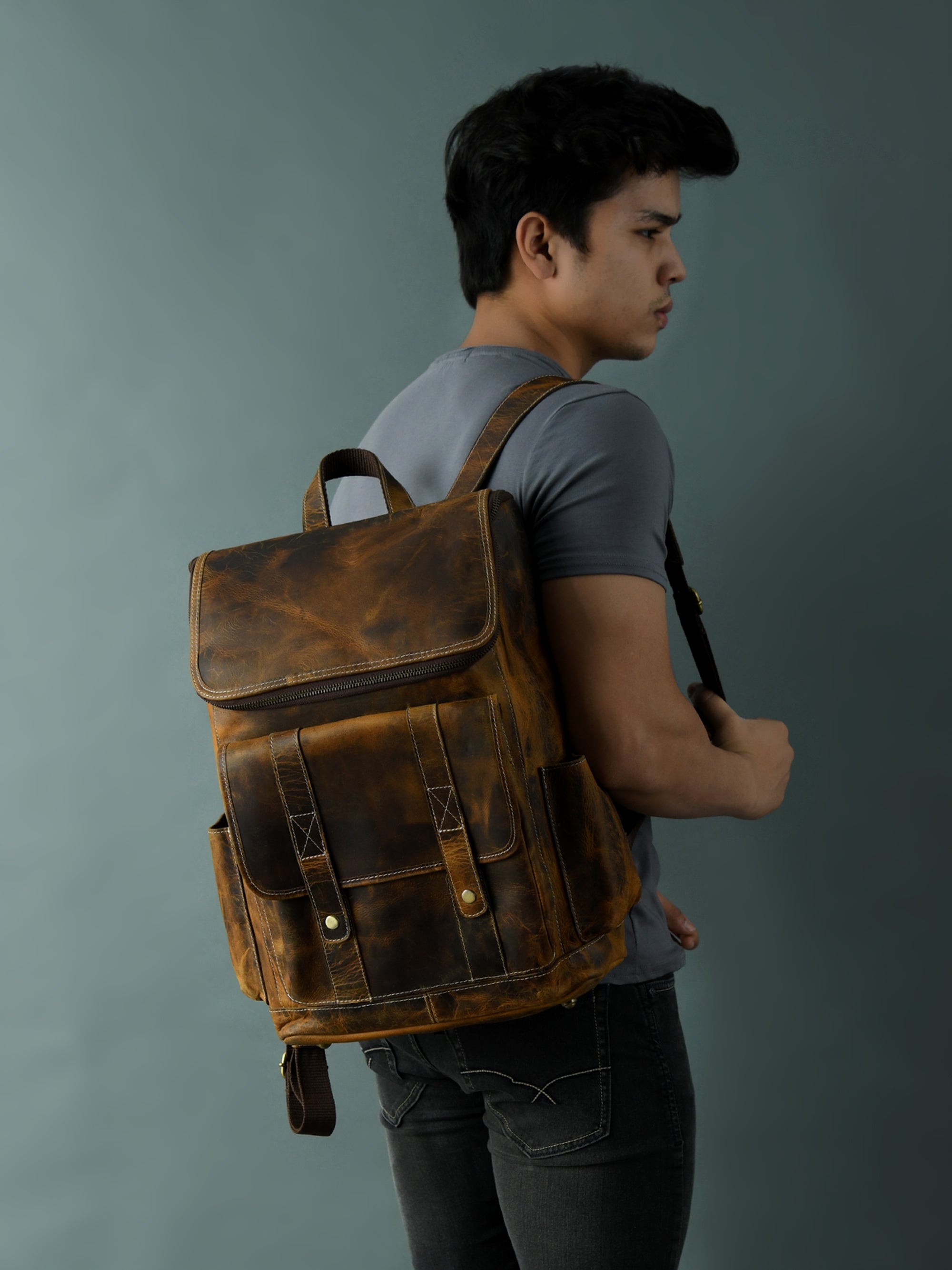 Rustic Brown Leather Adventure Backpack