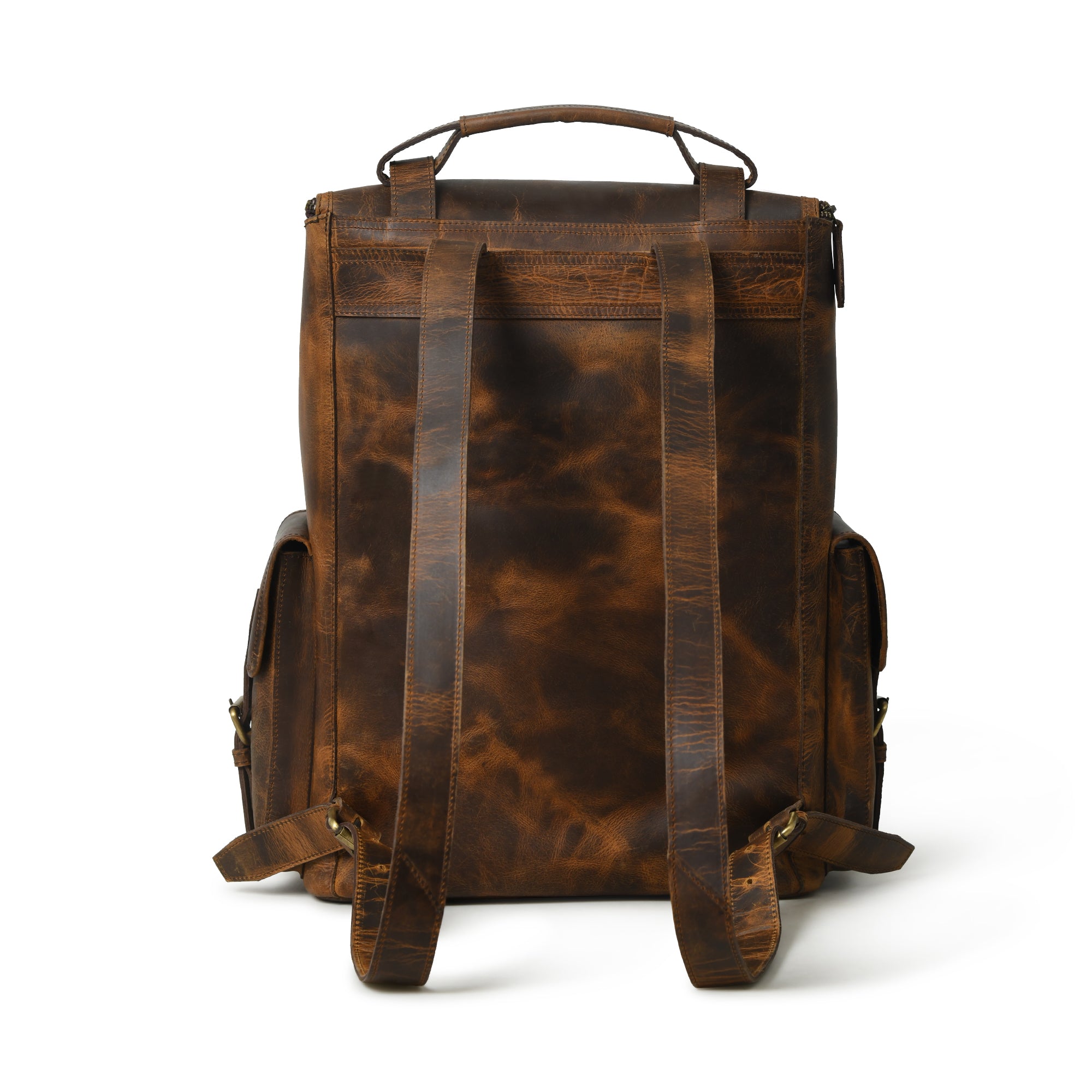 Solar Flare Brown Distressed Leather Backpack