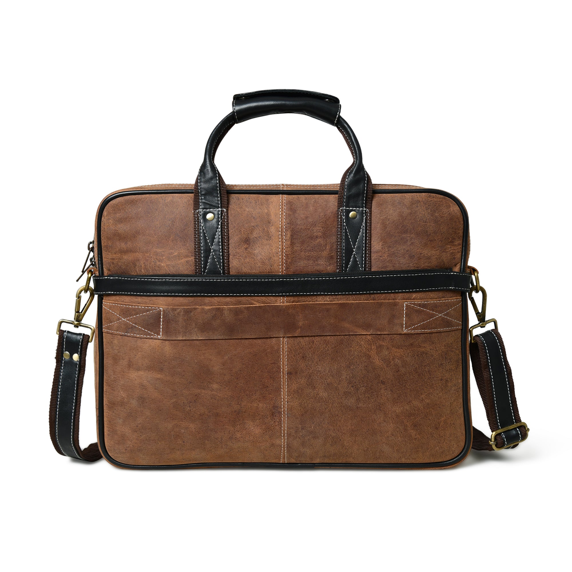 Two-Tone Brown & Black Leather Professional Briefcase