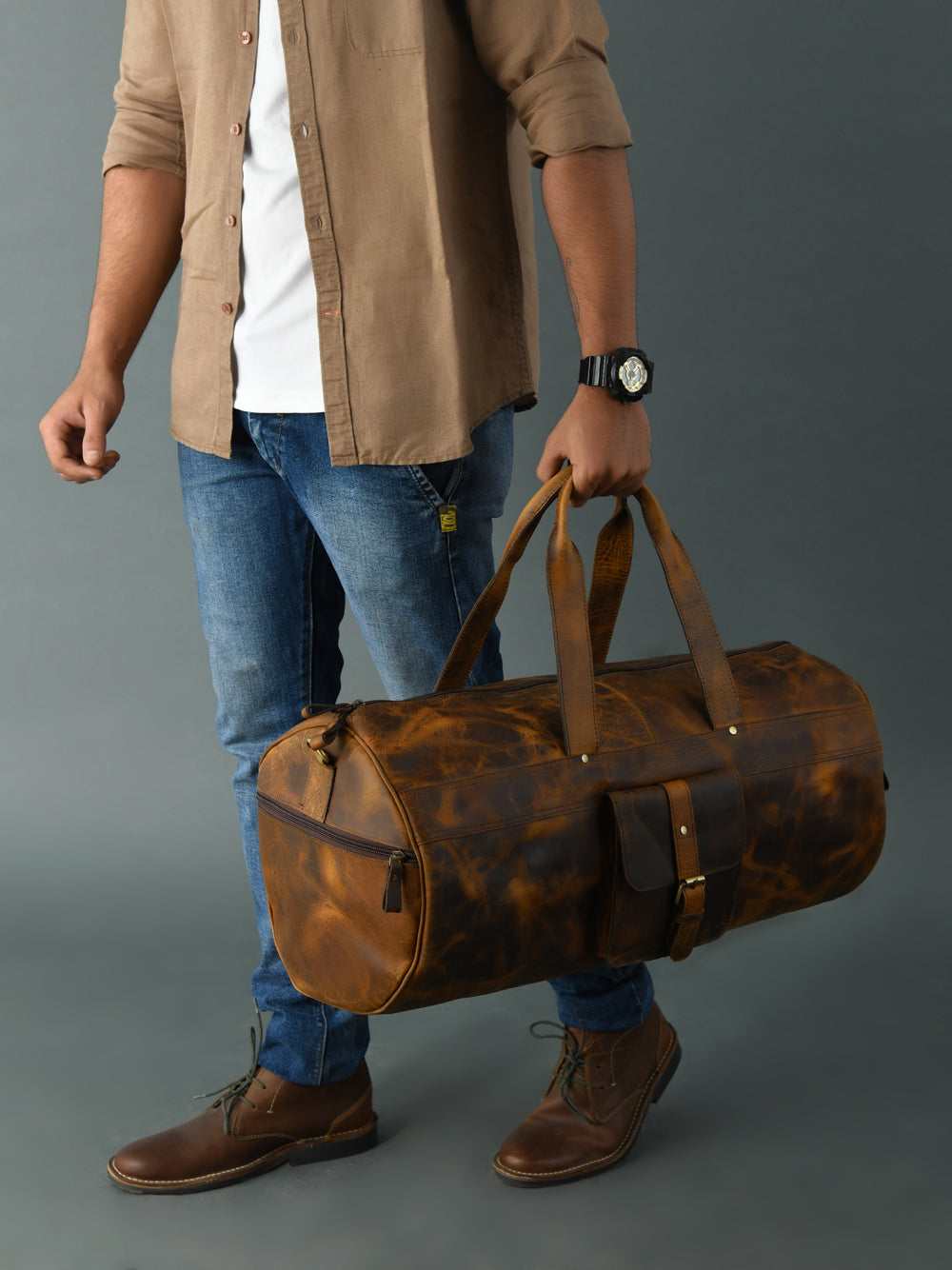 Artisan Tan Leather Weekend Duffel Bag
