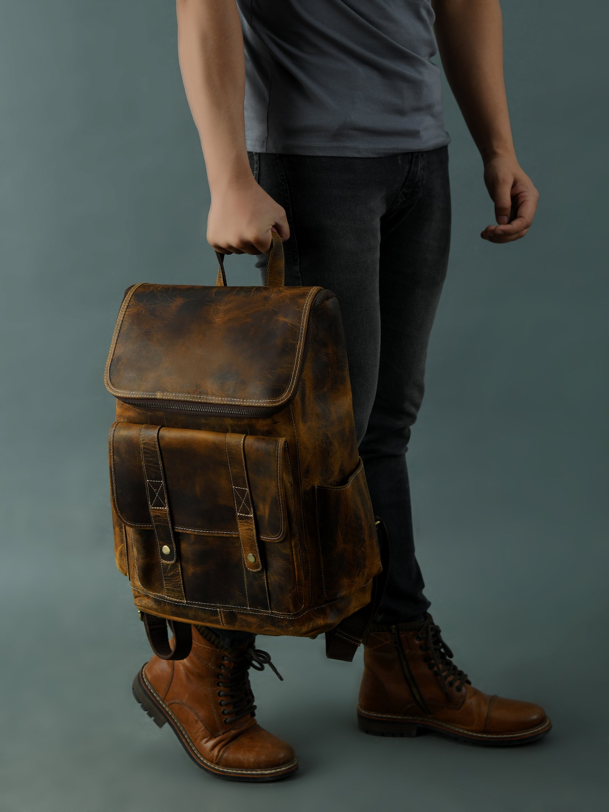 Rustic Brown Leather Adventure Backpack