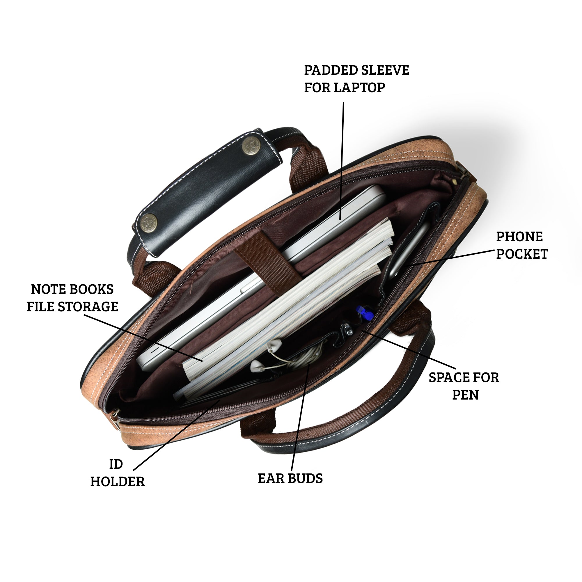 Two-Tone Brown & Black Leather Professional Briefcase