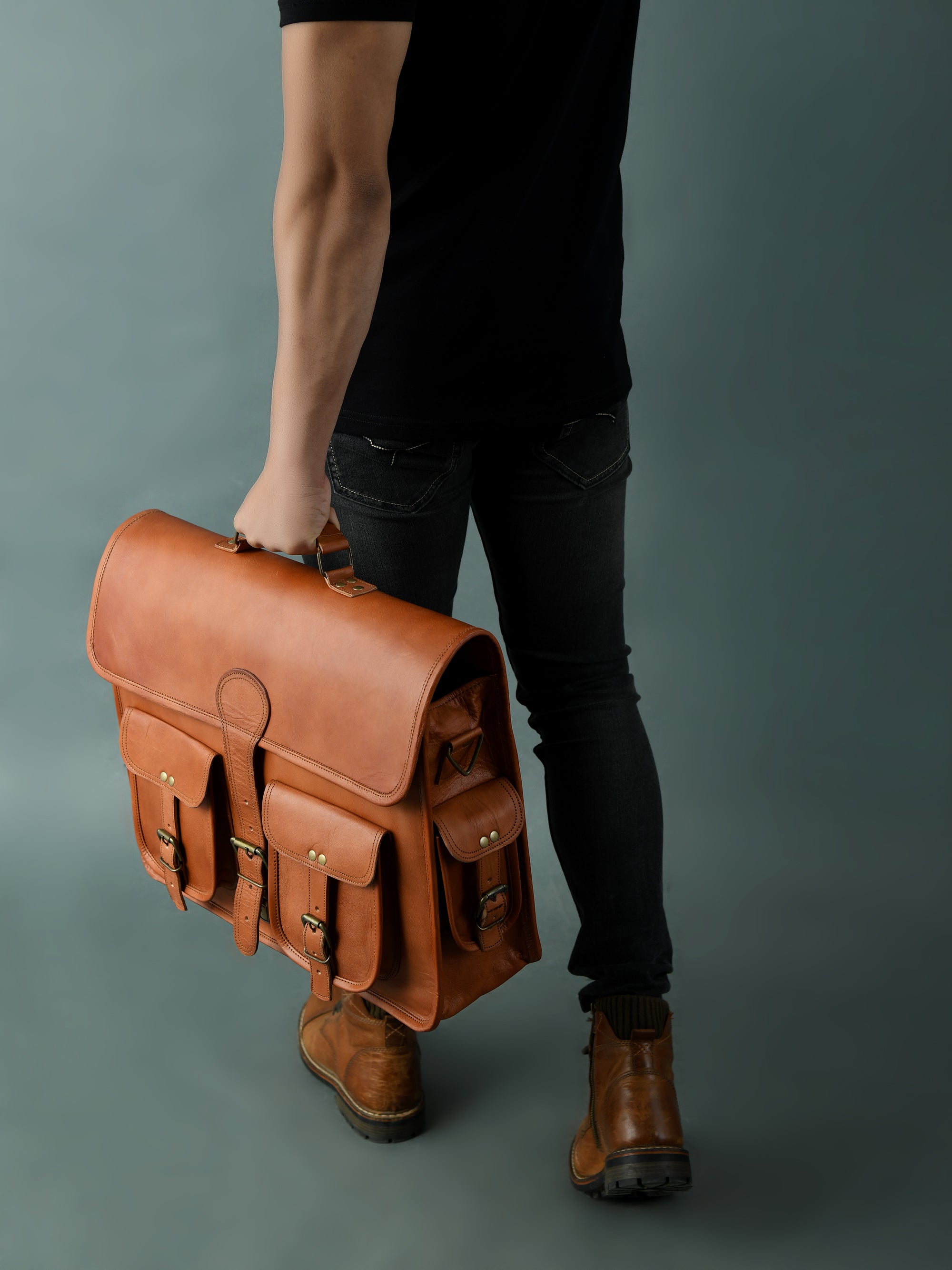 Classic Tan Leather Professional Flap Briefcase