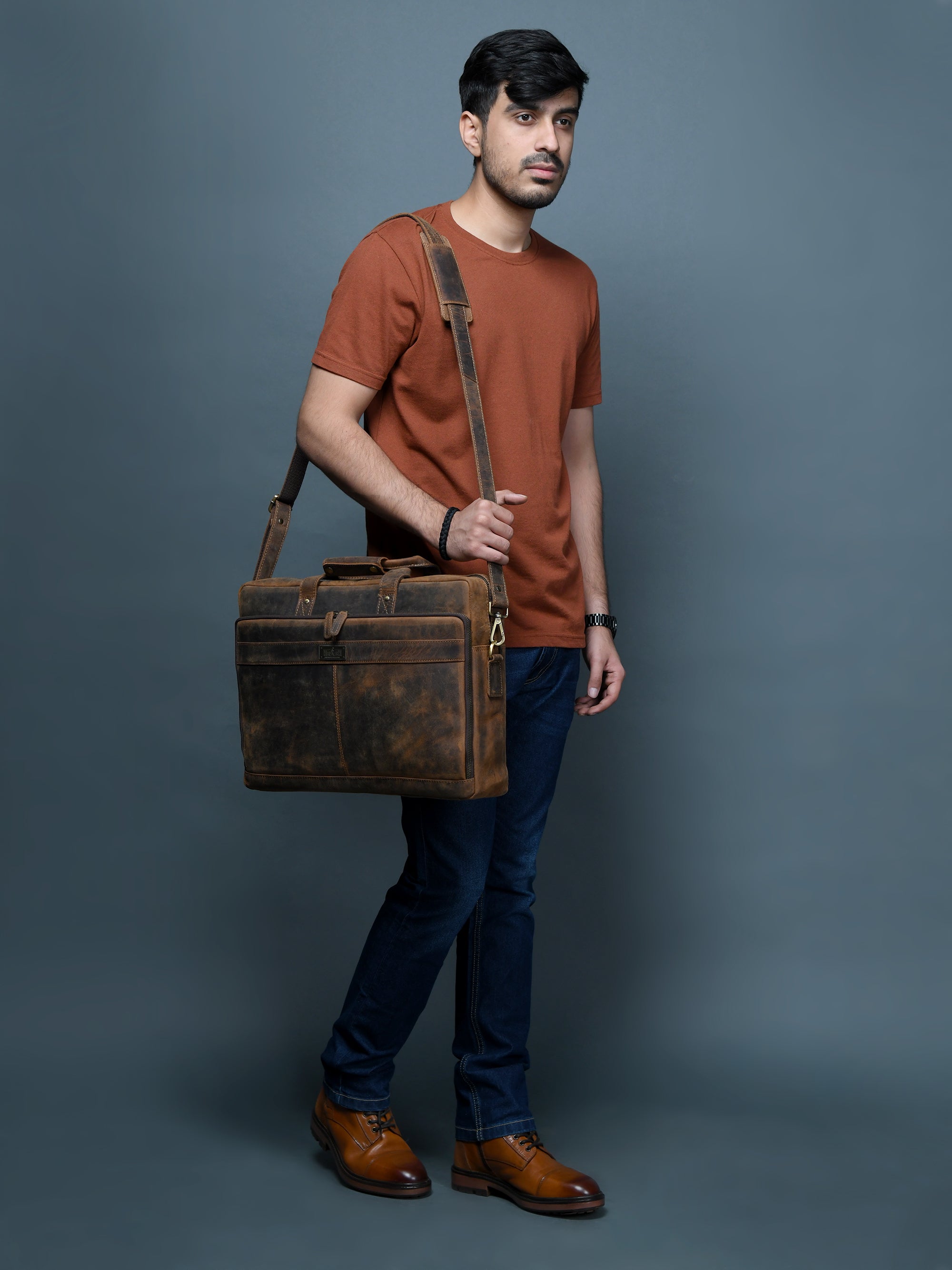 Classic Brown Leather Laptop Bag