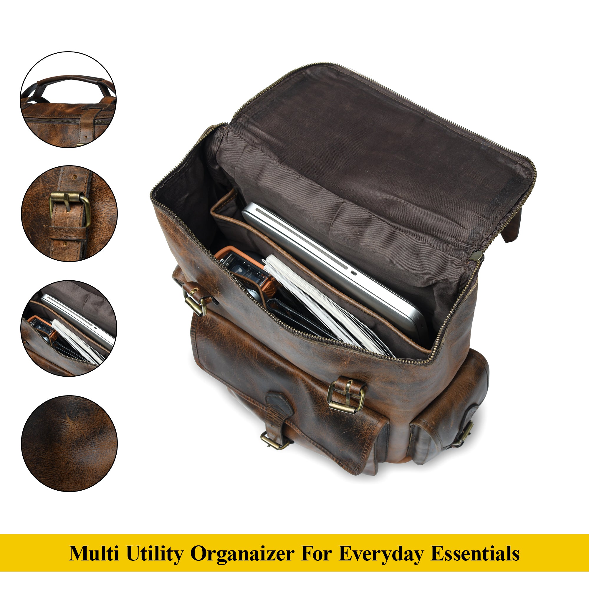 Solar Flare Brown Distressed Leather Backpack