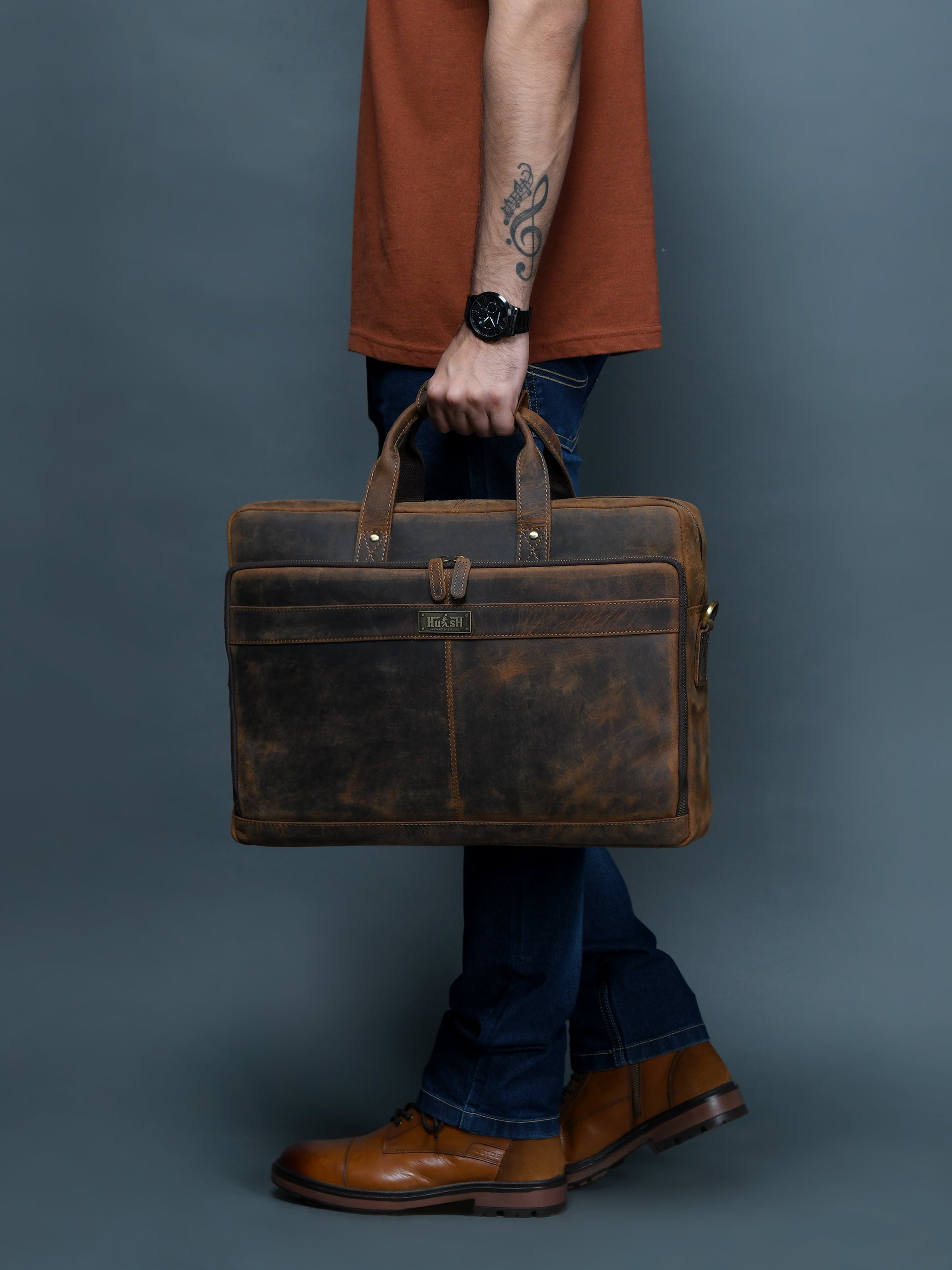 Classic Brown Leather Laptop Bag