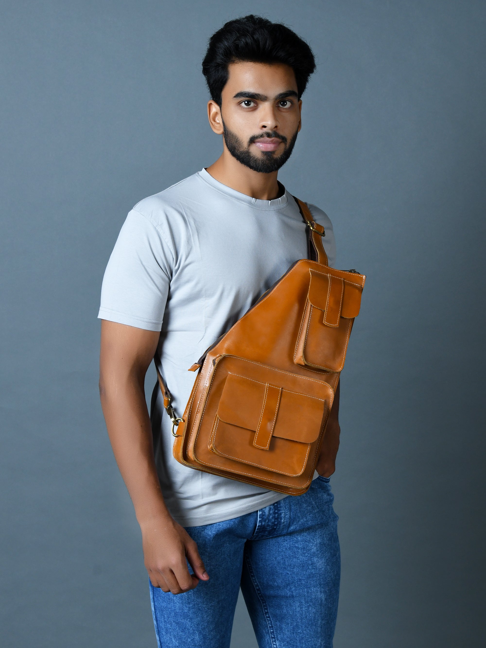 Yellow Leather Crossbody Sling Bag