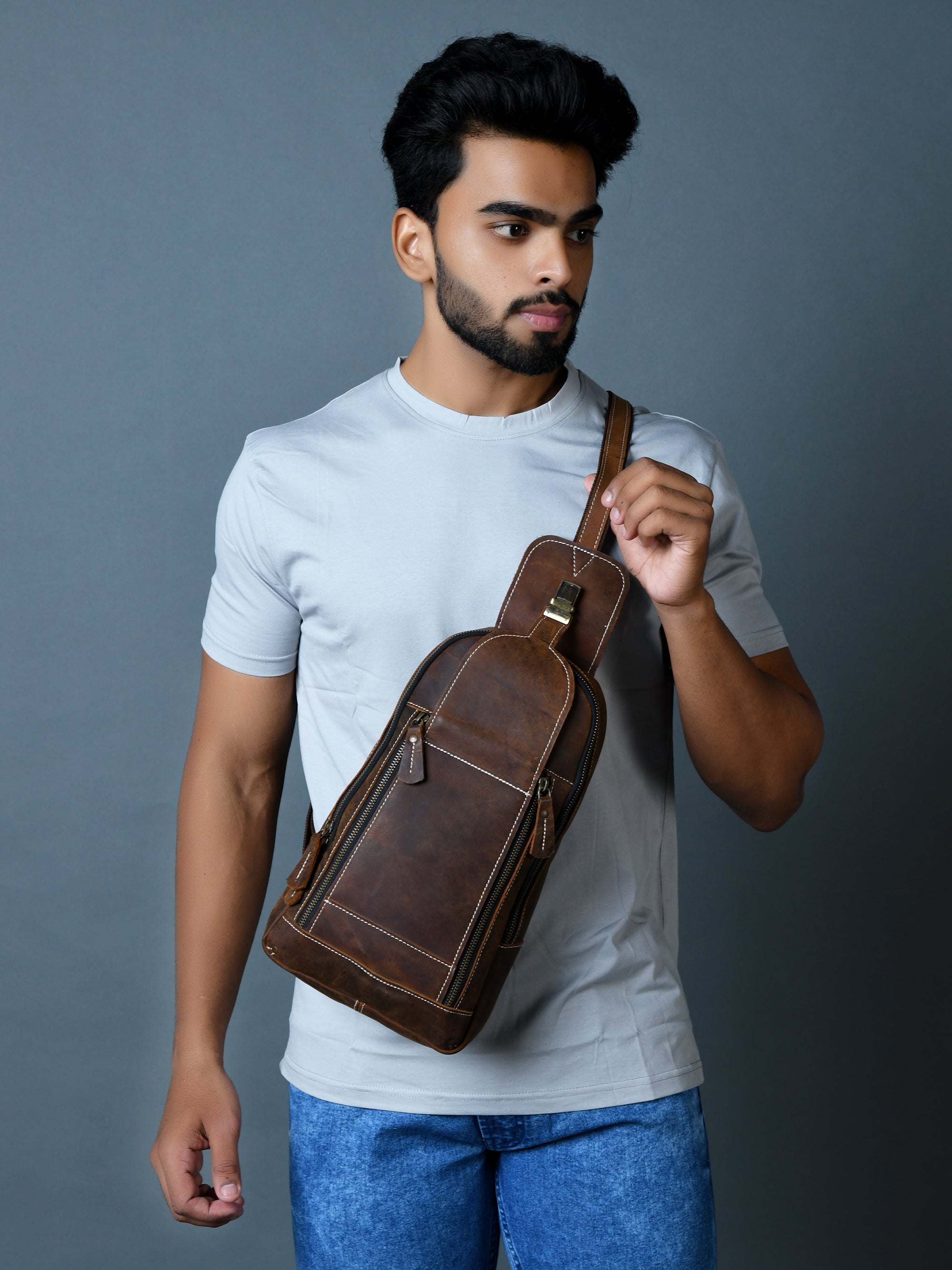 Stylish Brown Leather Crossbody Sling Bag