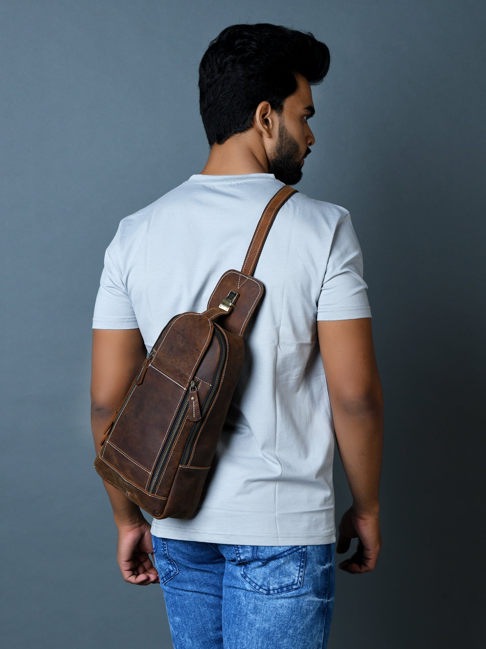 Stylish Brown Leather Crossbody Sling Bag