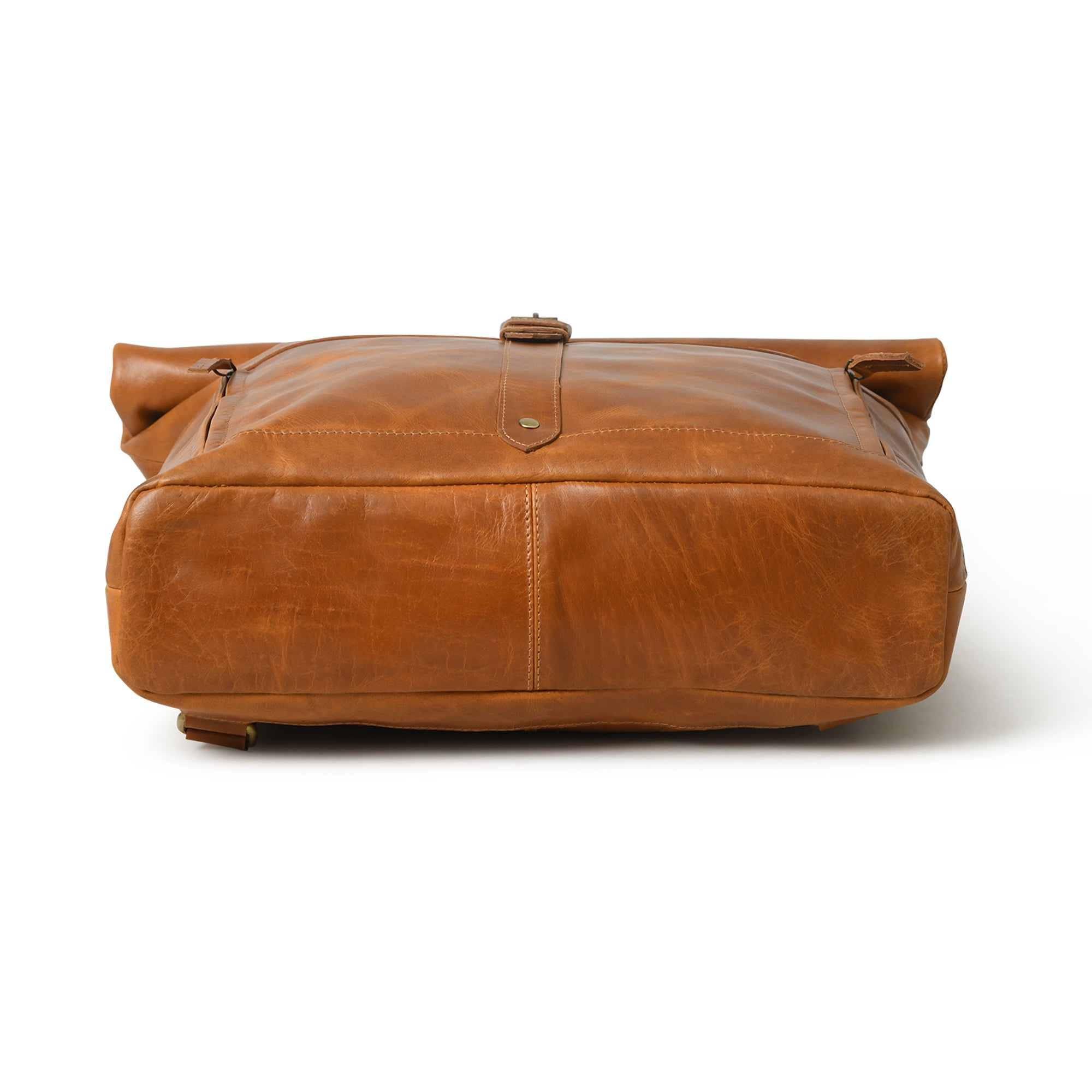 Tan Roll‑Top Leather Backpack