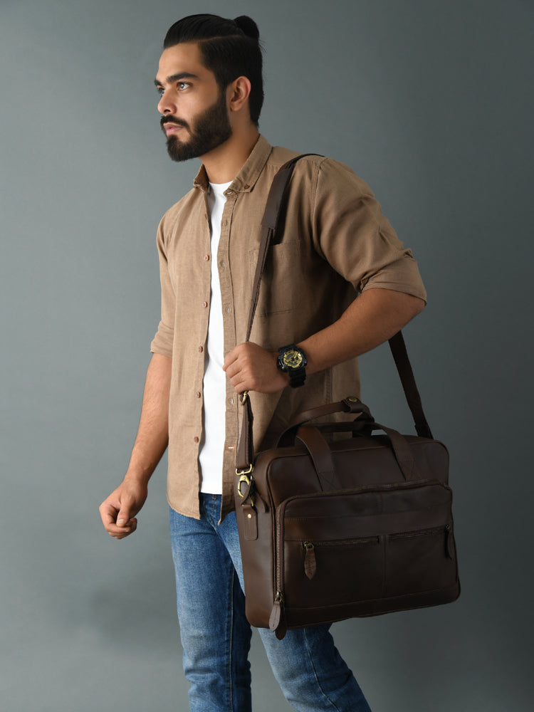 Dark Brown Leather Laptop Bag