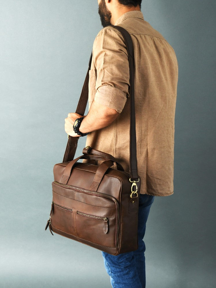 Dark Brown Leather Laptop Bag