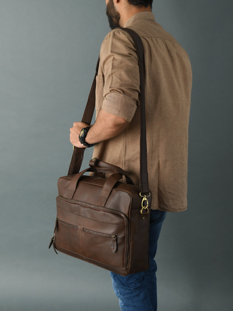 Dark Brown Leather Laptop Bag