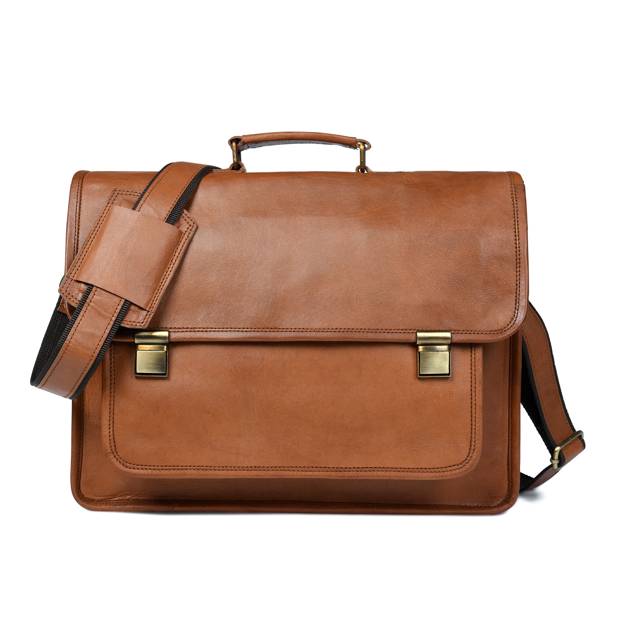 Tan Brown Leather Professional Messenger Bag