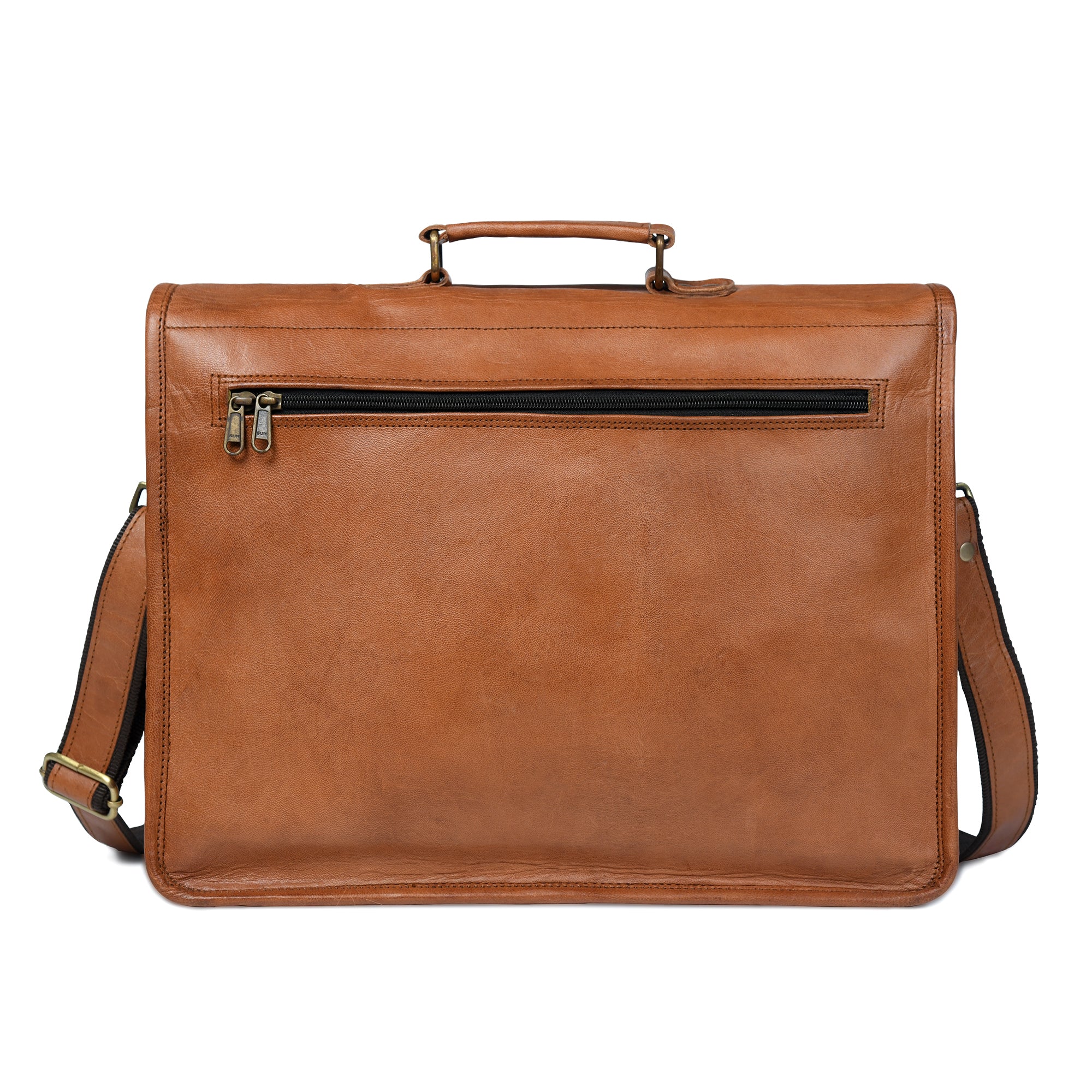 Tan Brown Leather Professional Messenger Bag