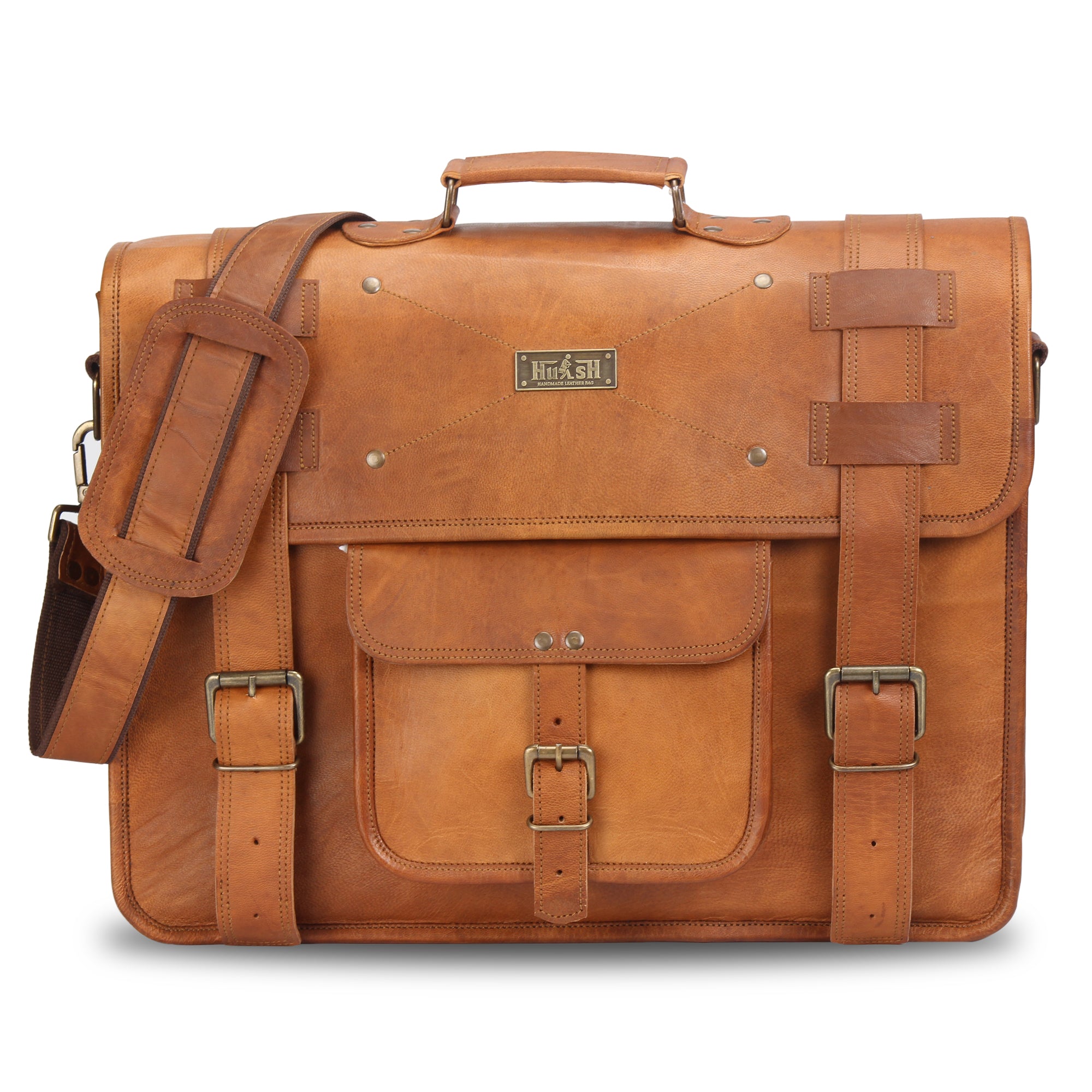 FDM Tan Leather Flap Briefcase