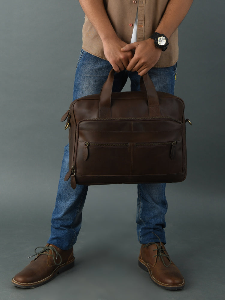 Dark Brown Leather Laptop Bag