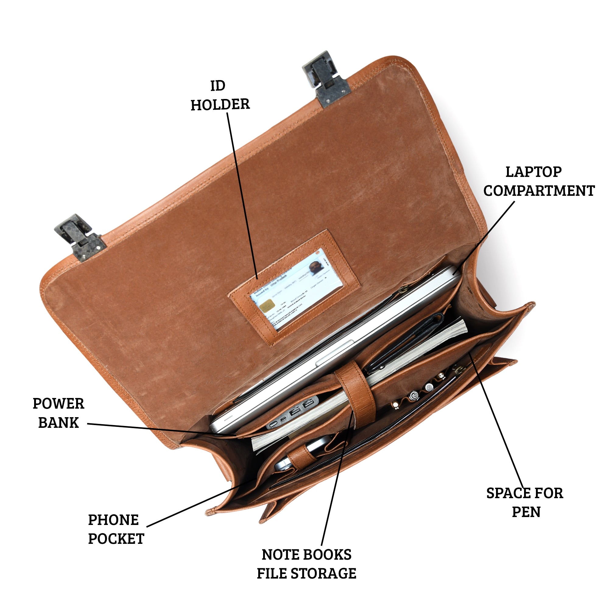 Tan Brown Leather Professional Messenger Bag