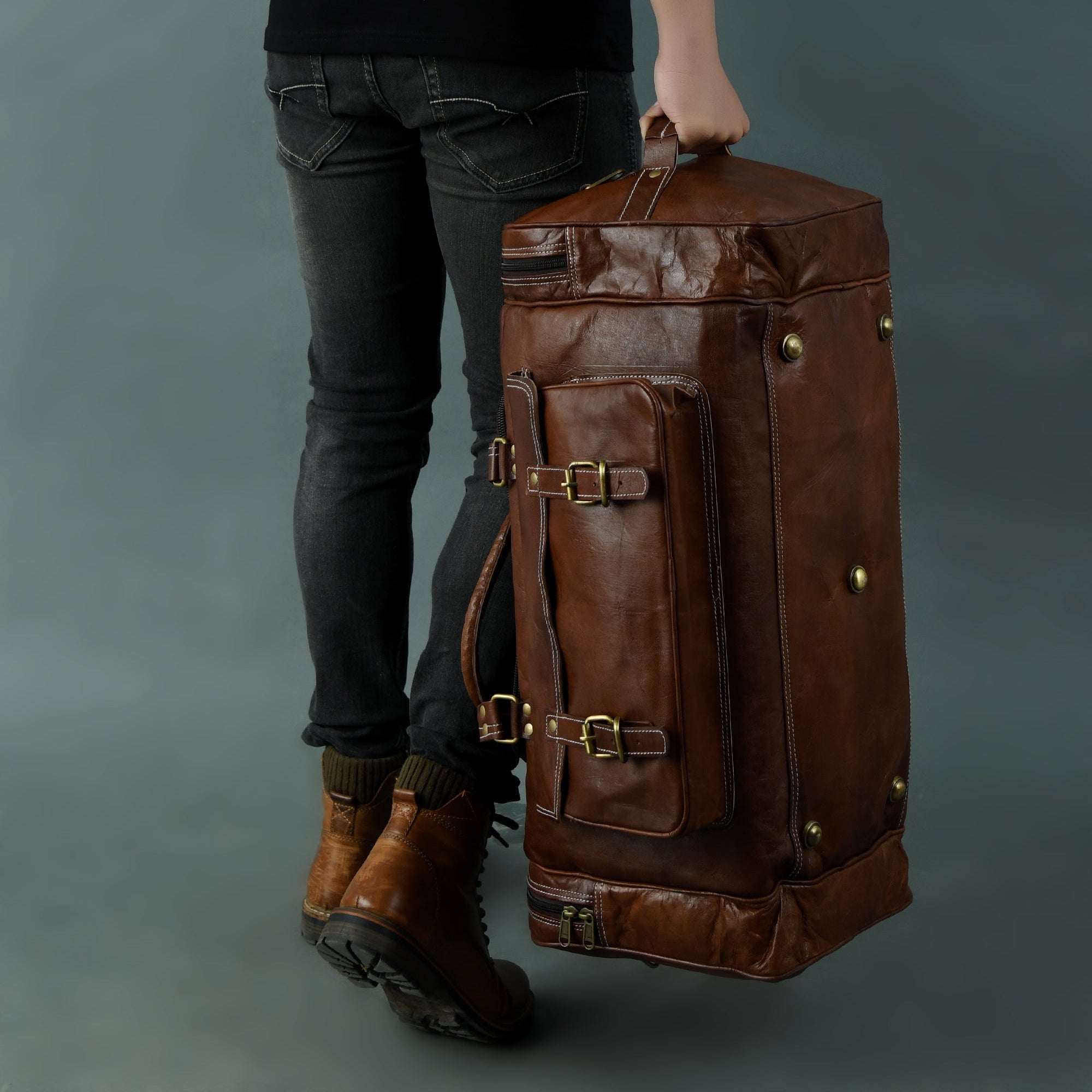 Rustic Leather Vintage Traveler's Duffel Bag