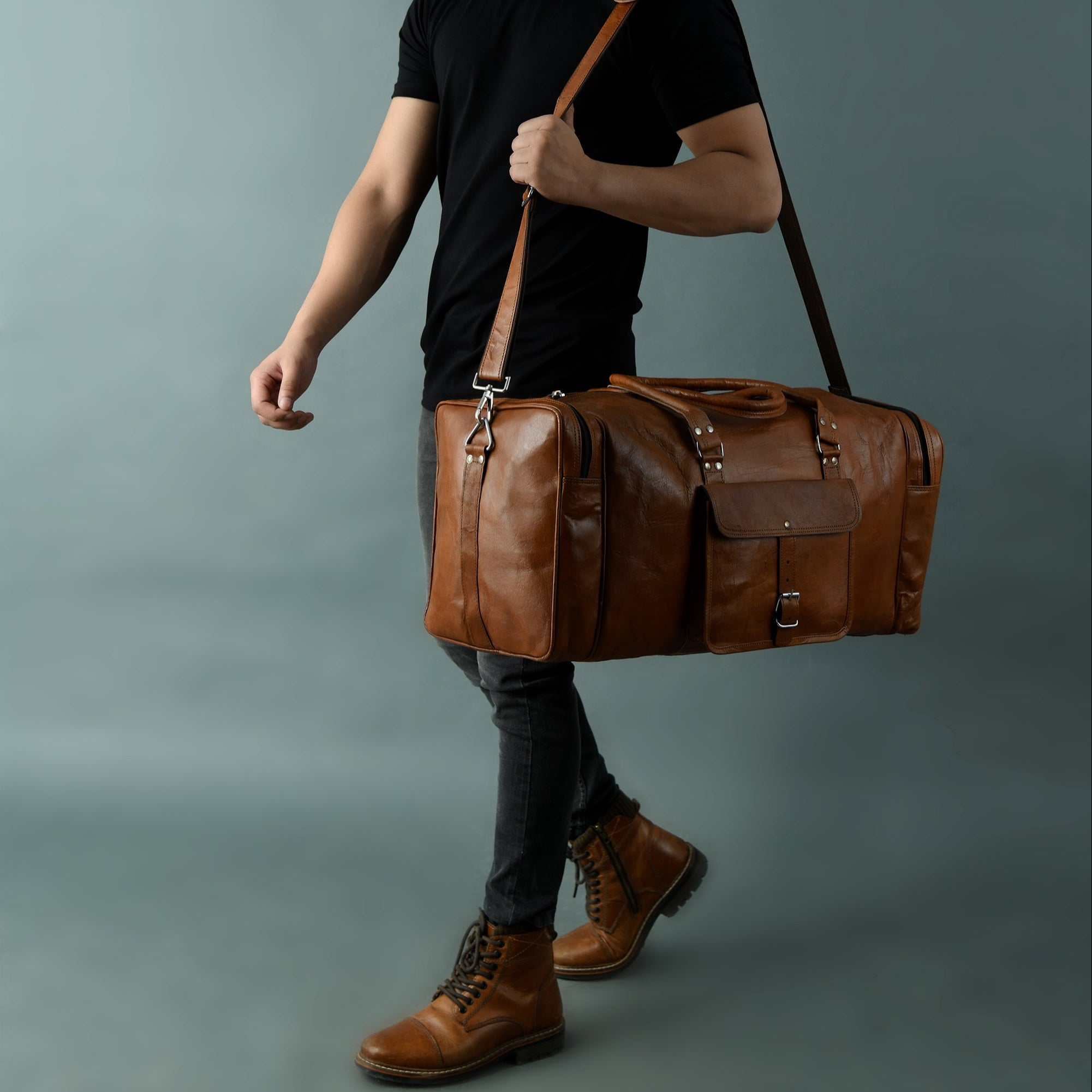 Genuine Leather Overnight Weekend Duffle Bag