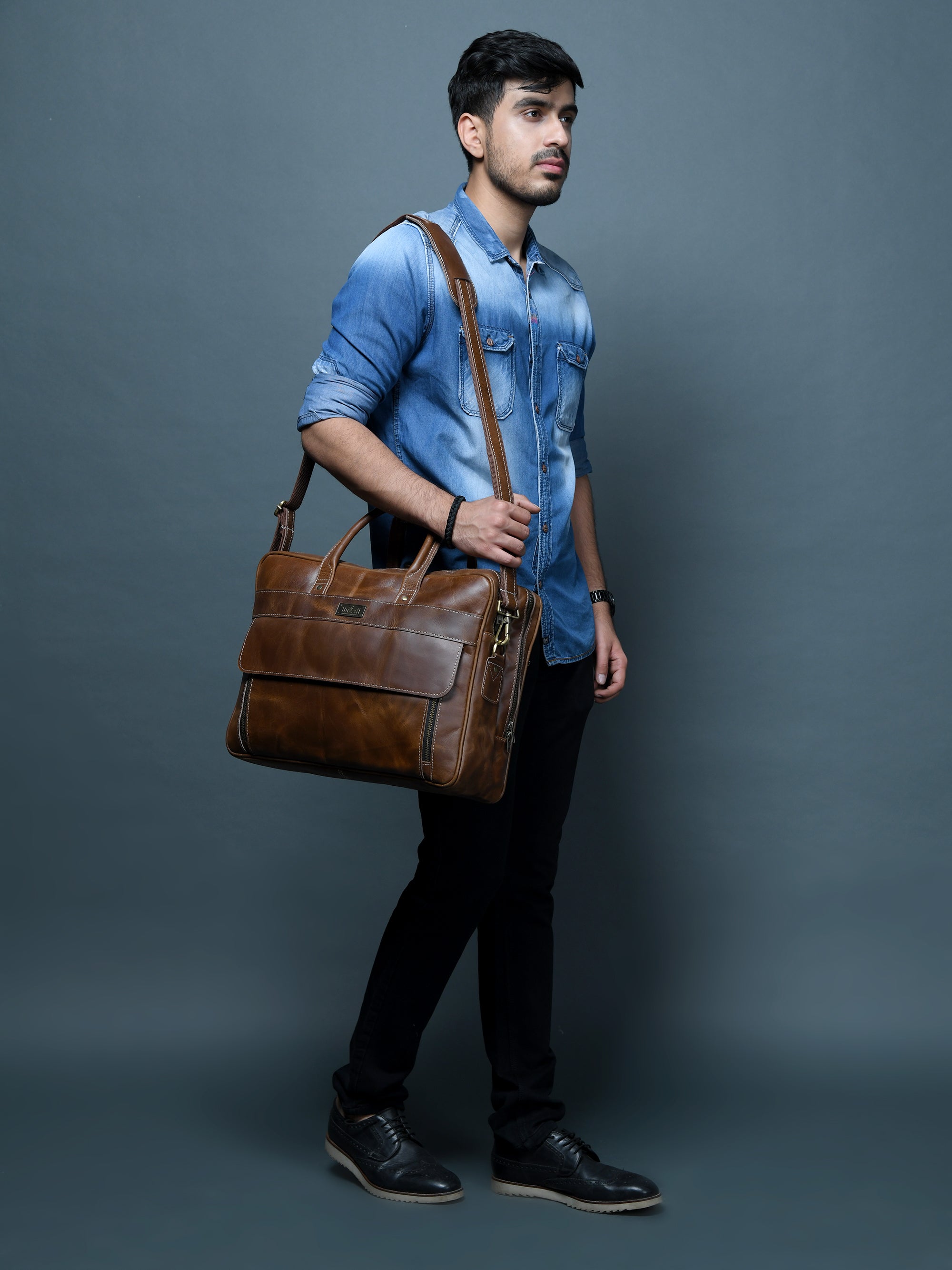 Elegant Dark Brown Leather Flap Briefcase