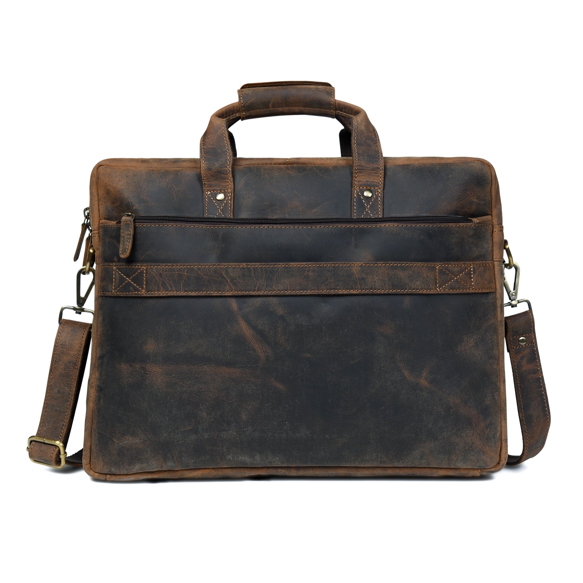 Distressed Dark Brown Leather Flap Briefcase