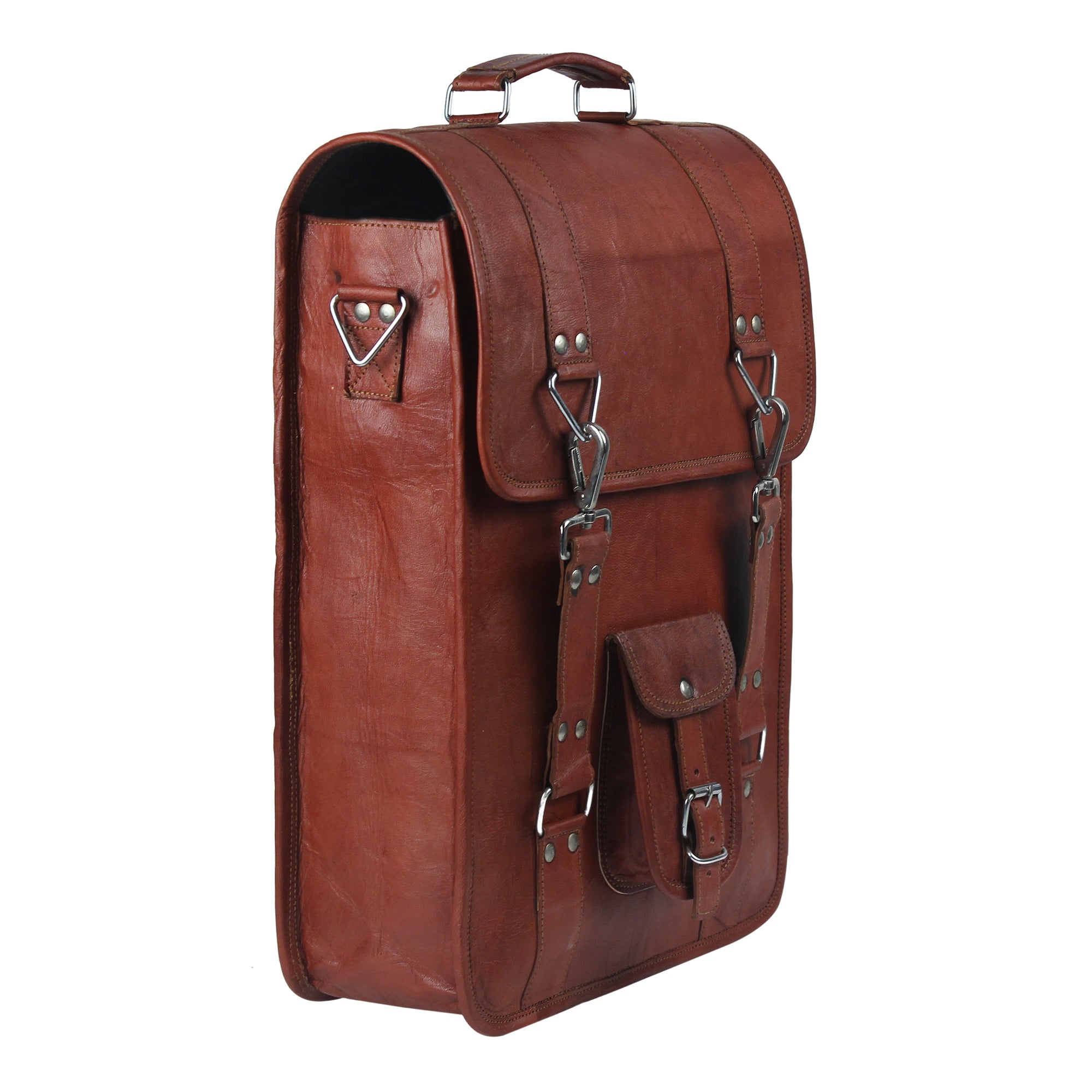 Dark Brown Leather Sling Bag with Steel Cross Buckle