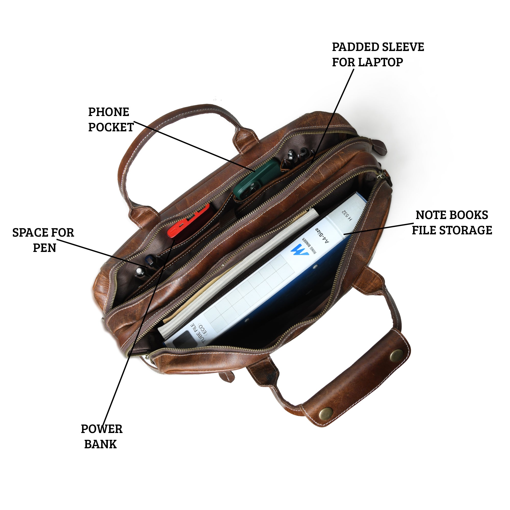 Dark Brown Leather Flap Briefcase with Front Pocket