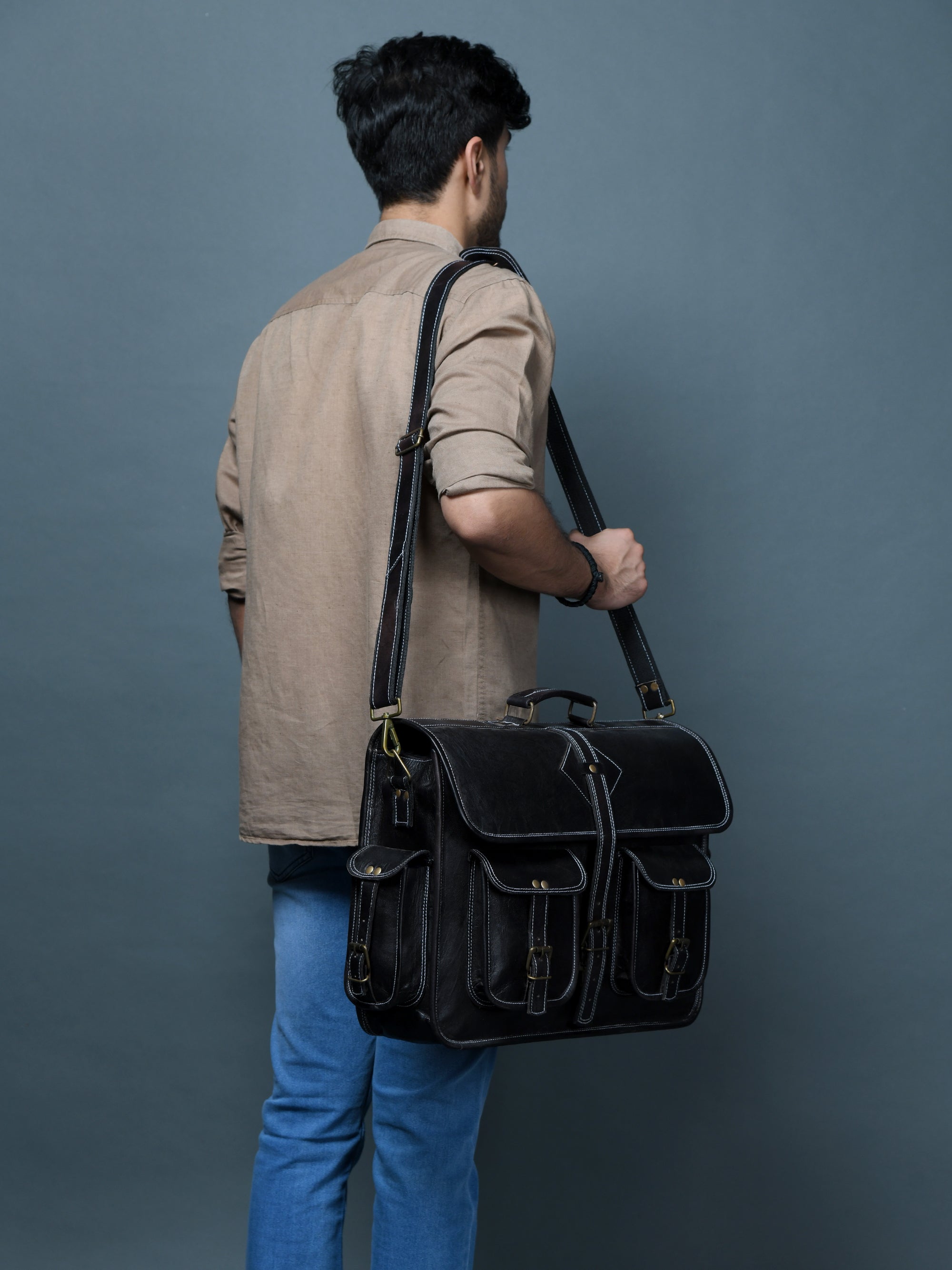 DL Black Leather Messenger Bag