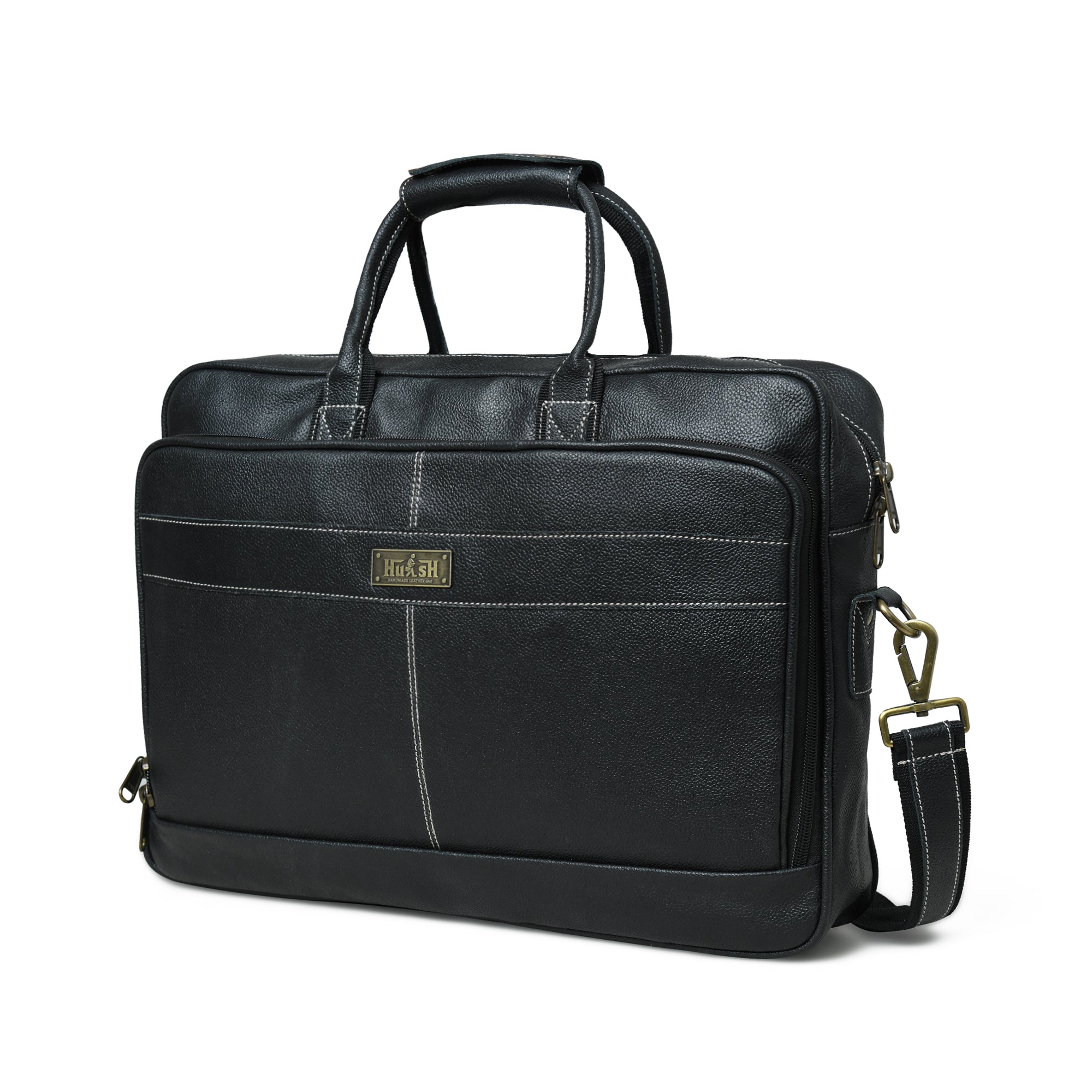 Stylish Black Grain Leather Briefcase
