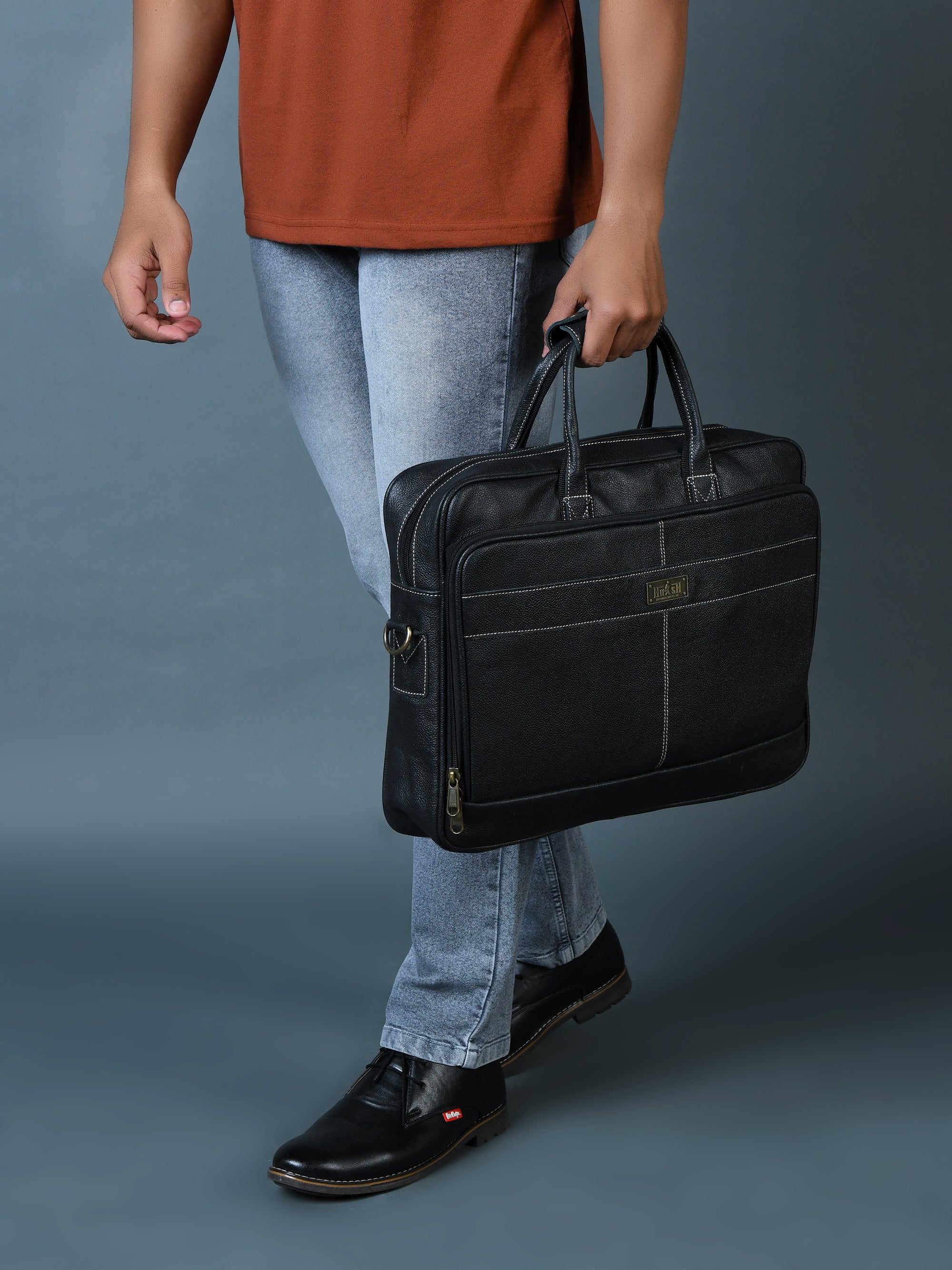 Stylish Black Grain Leather Briefcase