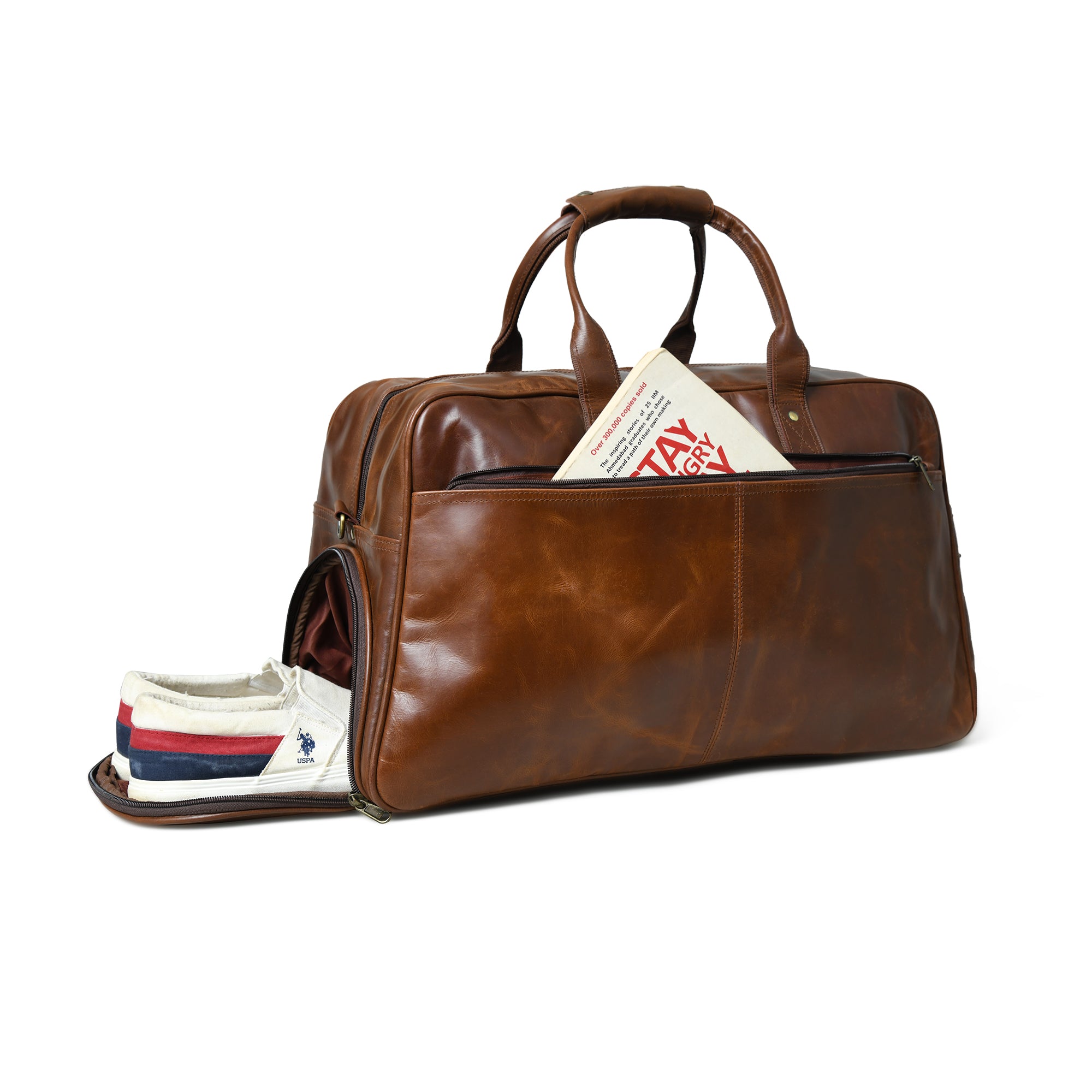 Classic Dark Brown Leather Travel Duffel Bag