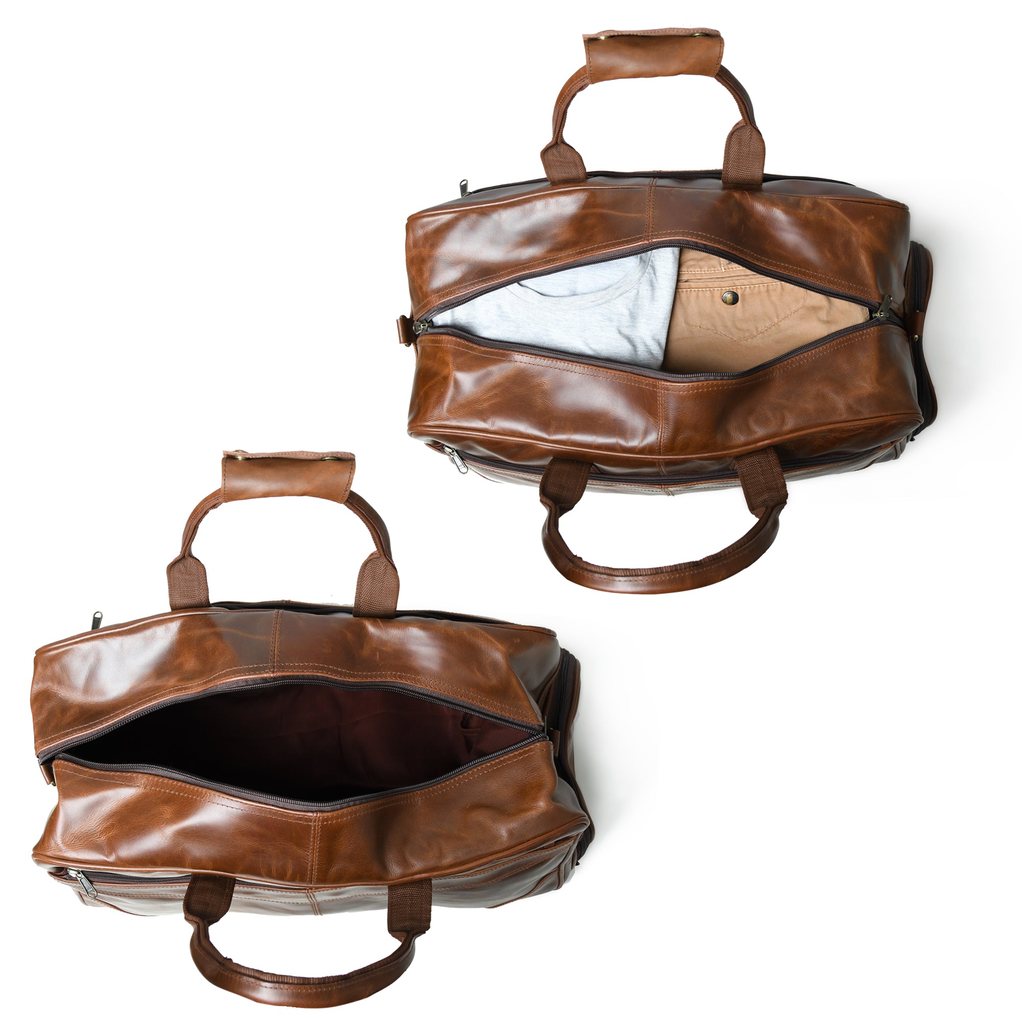 Classic Dark Brown Leather Travel Duffel Bag