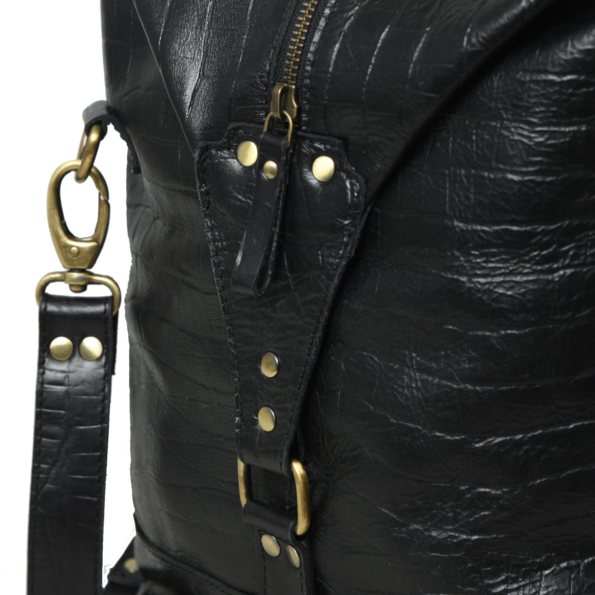 Luxury Black Croc-Embossed Leather Travel Duffel Bag