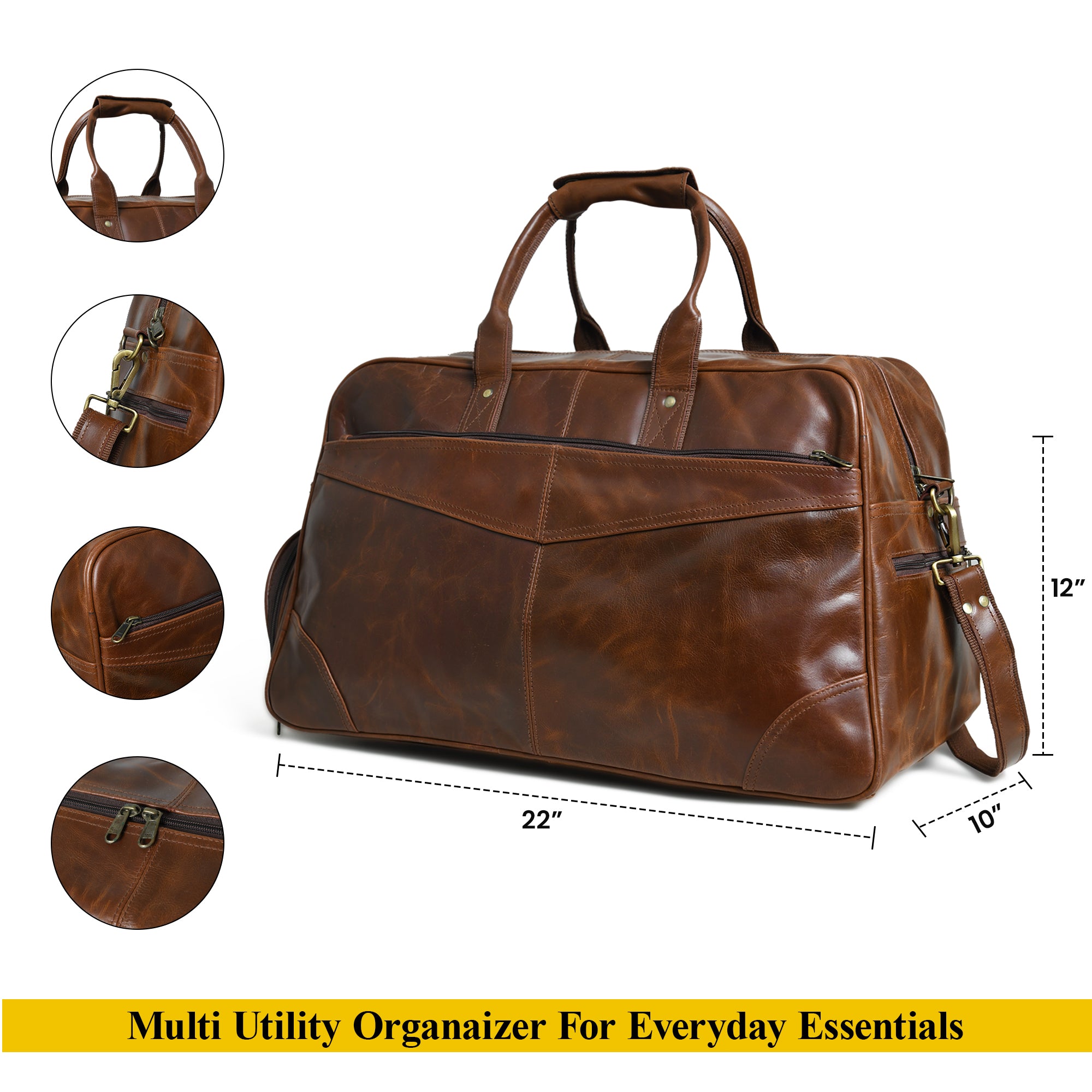 Classic Dark Brown Leather Travel Duffel Bag