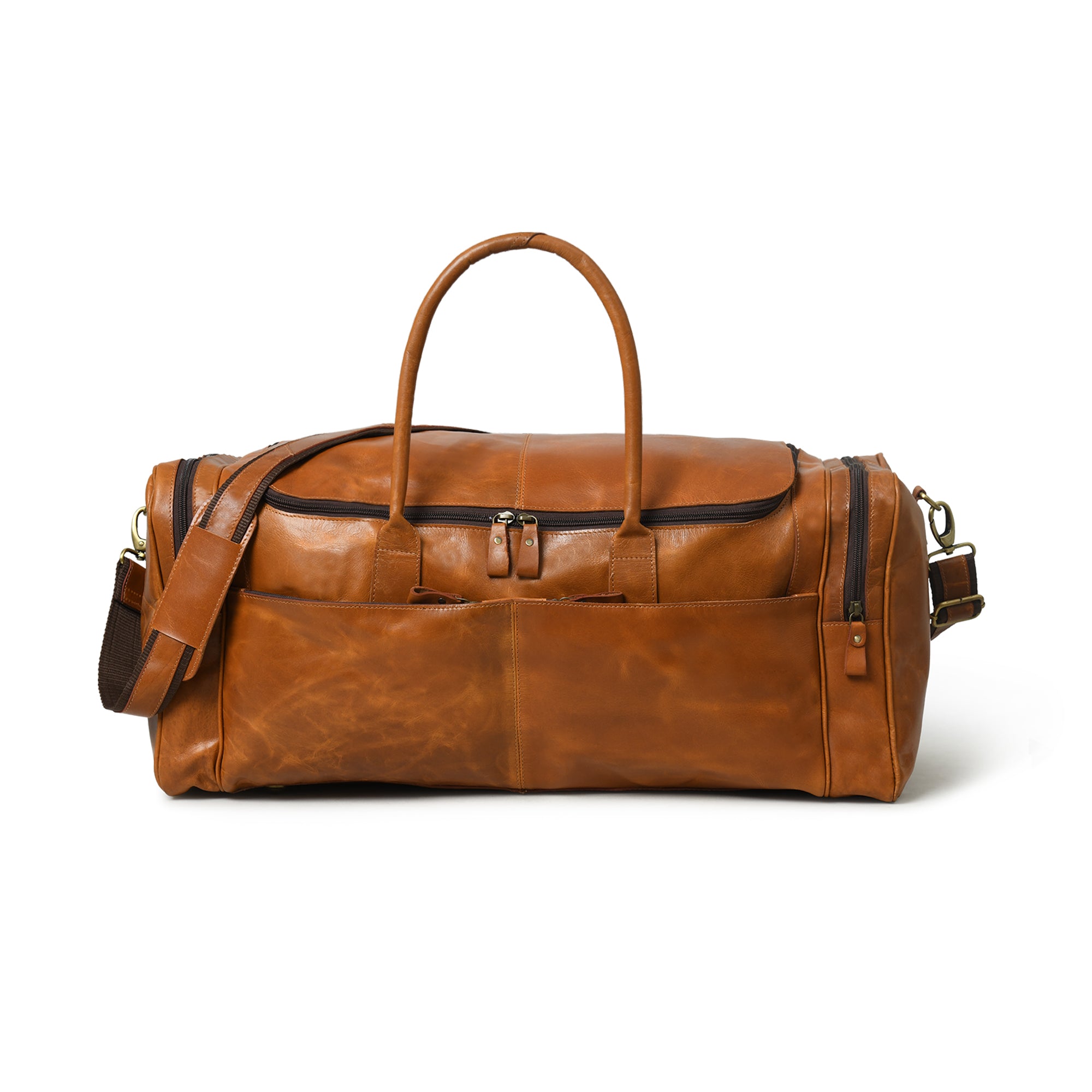 Spacious Dark Brown Leather Travel Duffel Bag