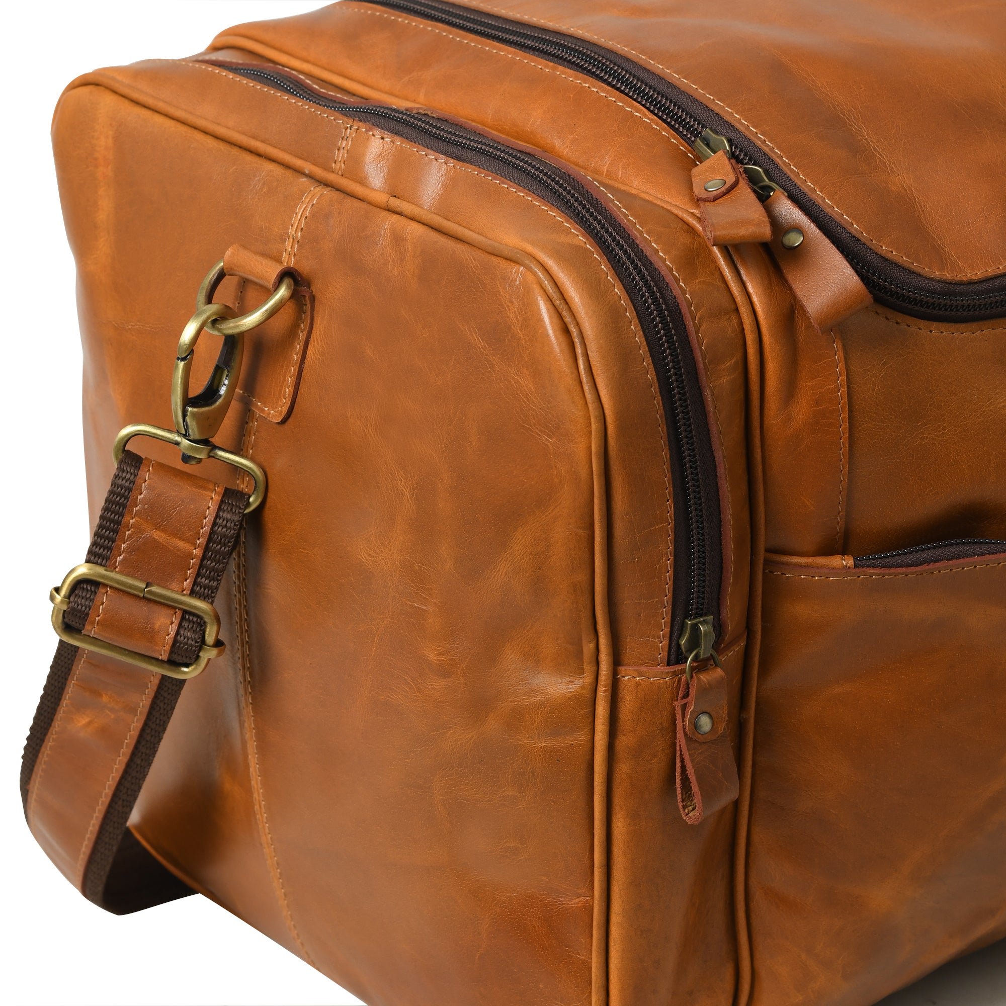 Spacious Dark Brown Leather Travel Duffel Bag