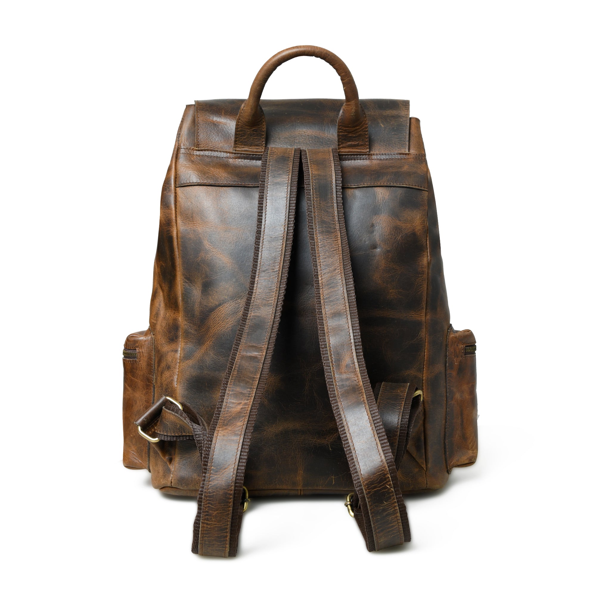 Vintage Brown Leather Roll Top Backpack
